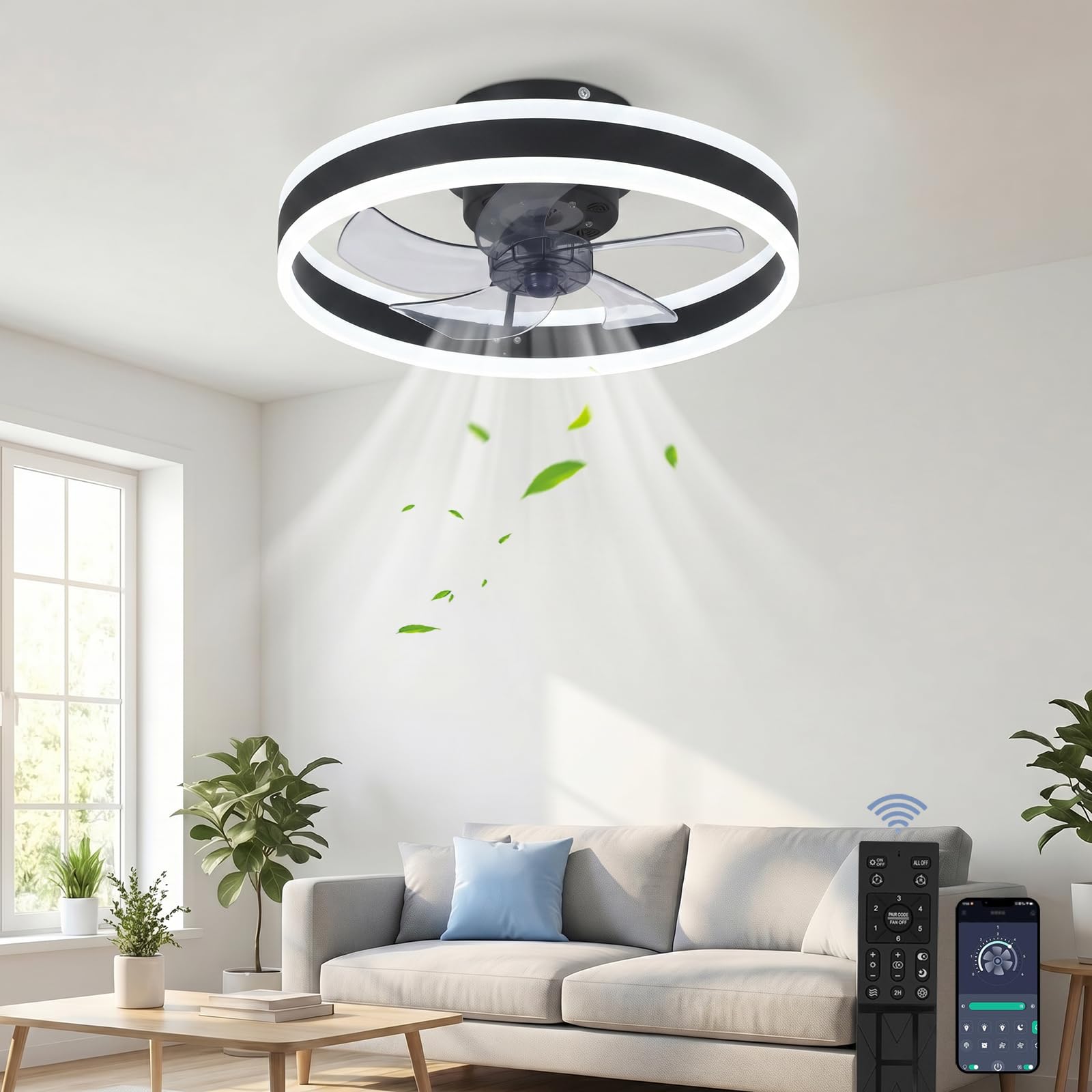 Yuye Black Ceiling Fan With Lighting, 3 Color Temperatures And 6 Speeds, Led Ceiling Fan With Lamp, App/Remote Control, Quiet Dimmable (, 50Cm)