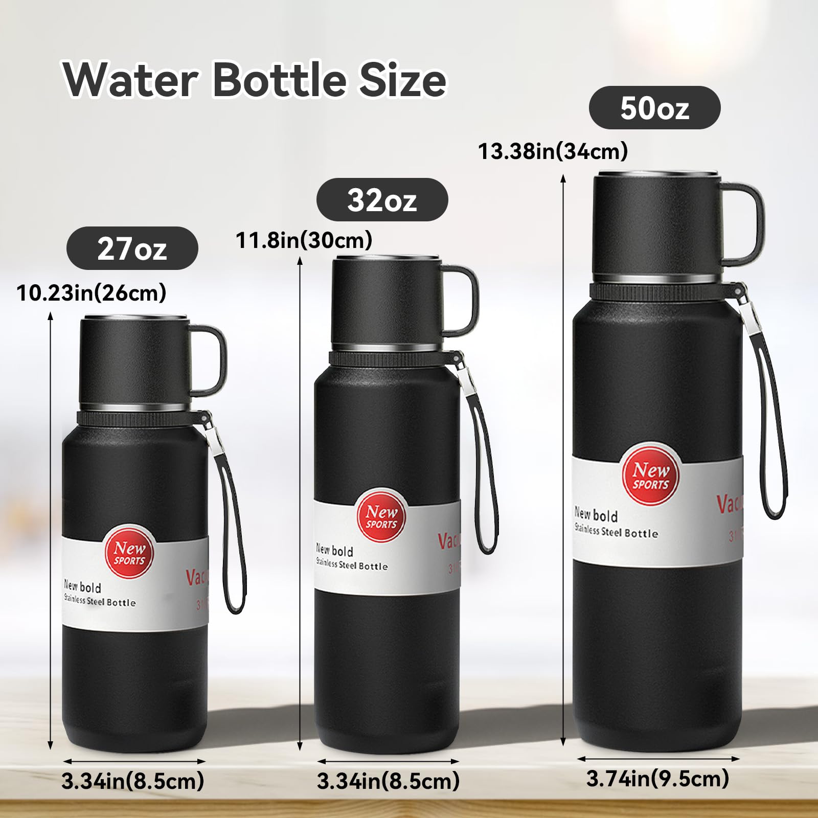 Isolierte Tee-Ei aus Edelstahl, vakuumisolierte Wasserflasche, Teebecher mit separatem Teefach, 24 Stunden Isolierung, Pendeln, Reisen (Schwarz, 1000 ml)