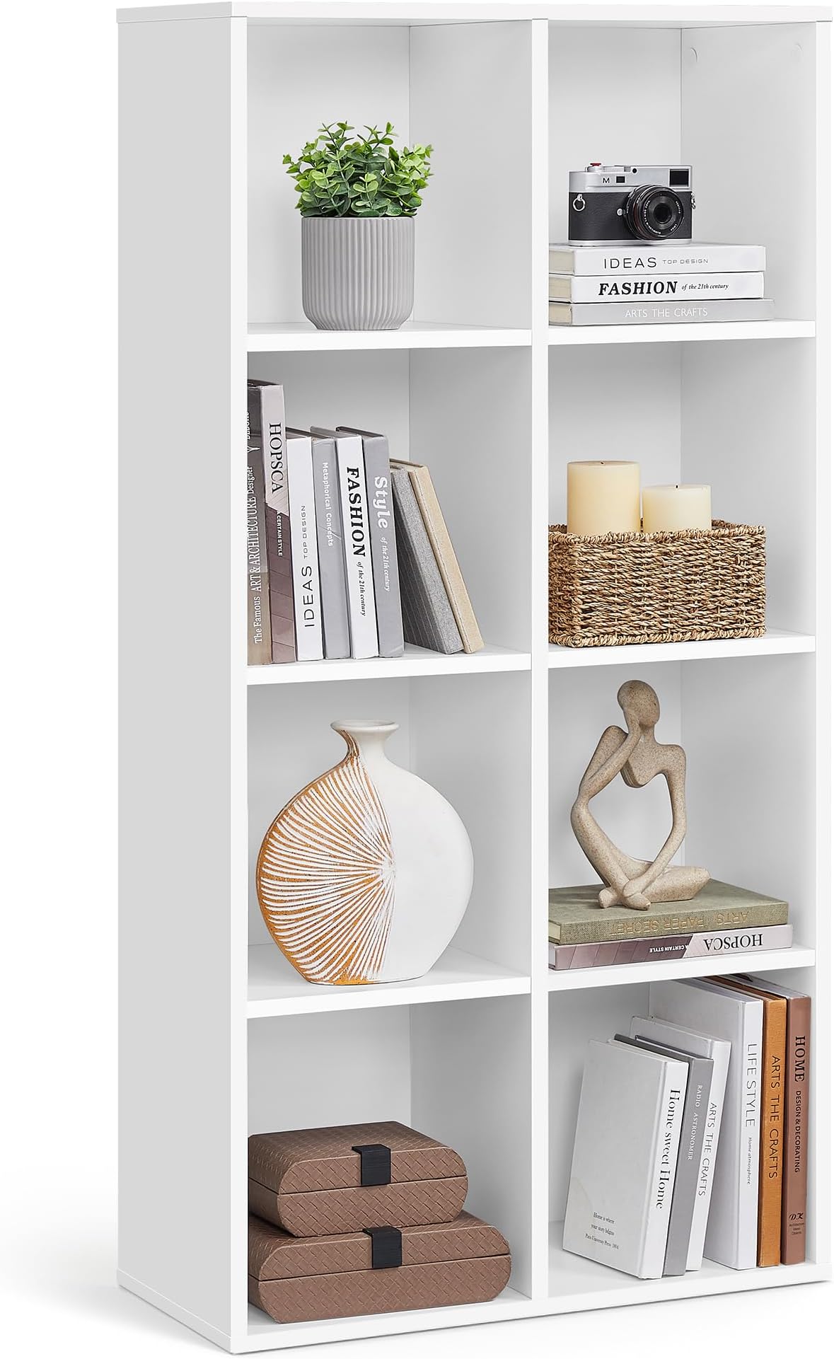 VASAGLE 8-Cube Bookcase, Storage Unit, Display Rack for Trinkets, Souvenirs, Potted Plants, for Study Room, Office, Living Room, 30 x 65.5 x 129.5 cm, White LBC24WT