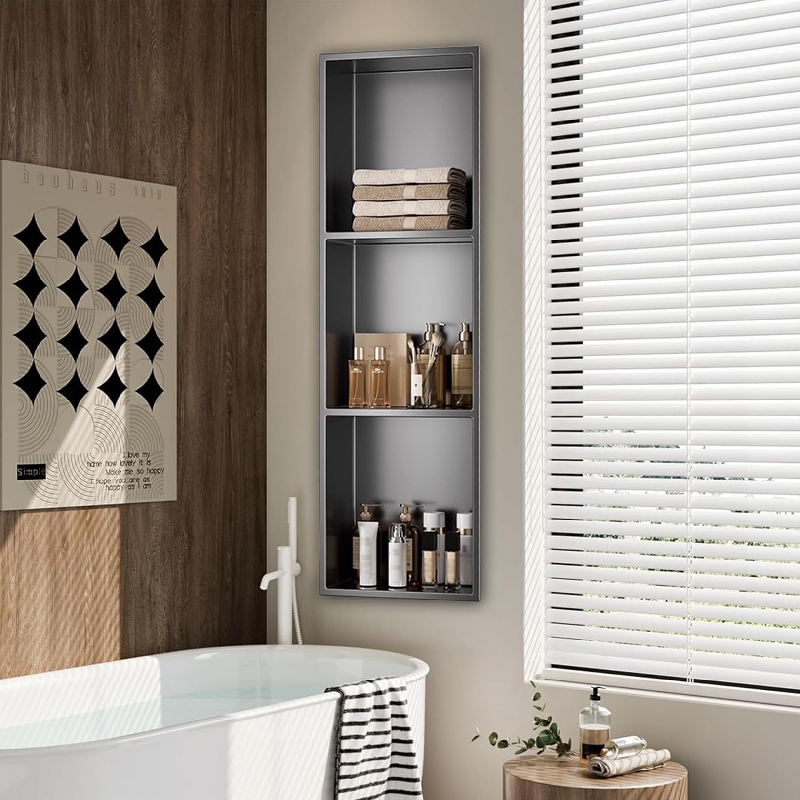 GAZOGJ Stainless Steel Shower Niche Recessed Shower Caddy Bathroom Storage Shelf Insert Fits for Shampoo Toiletry - Gray