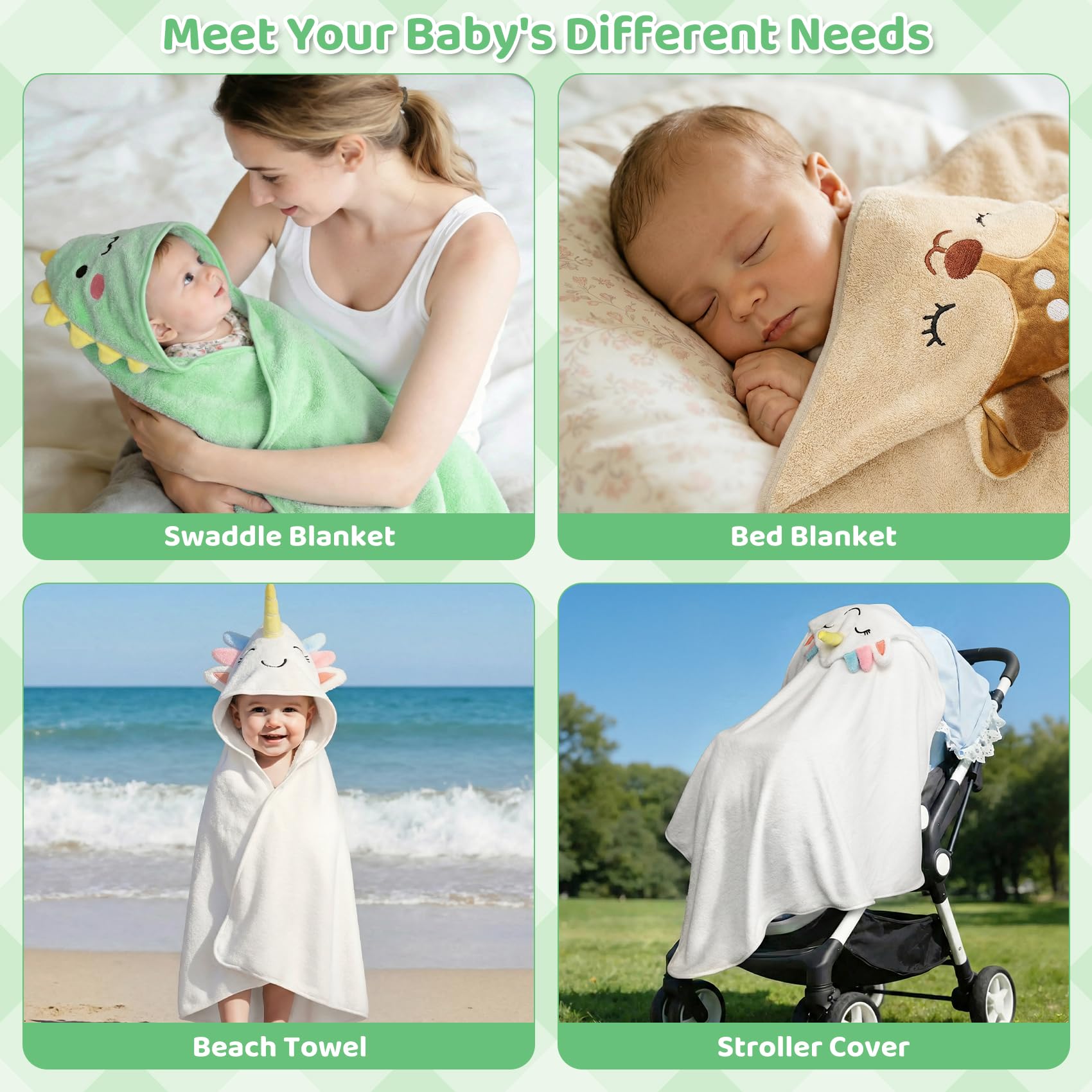9 PCS Baby Bath Towels for Newborn Essentials (Dinosaur, Unicorn, Bear) view 7
