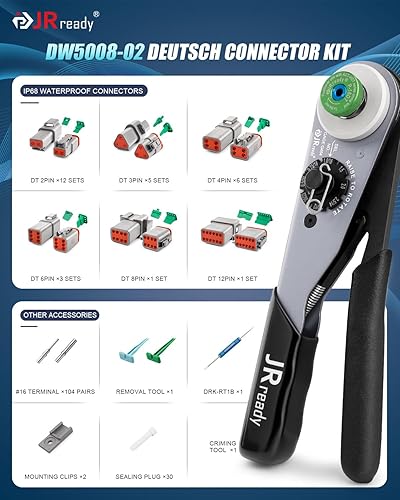 Vista 17 de JRready ST6361 - Kit de conectores Deutsch, 2 4 vías DTP automotriz impermeable, conectores DTHD macho hembra de 1 pin con herramienta de crimpado