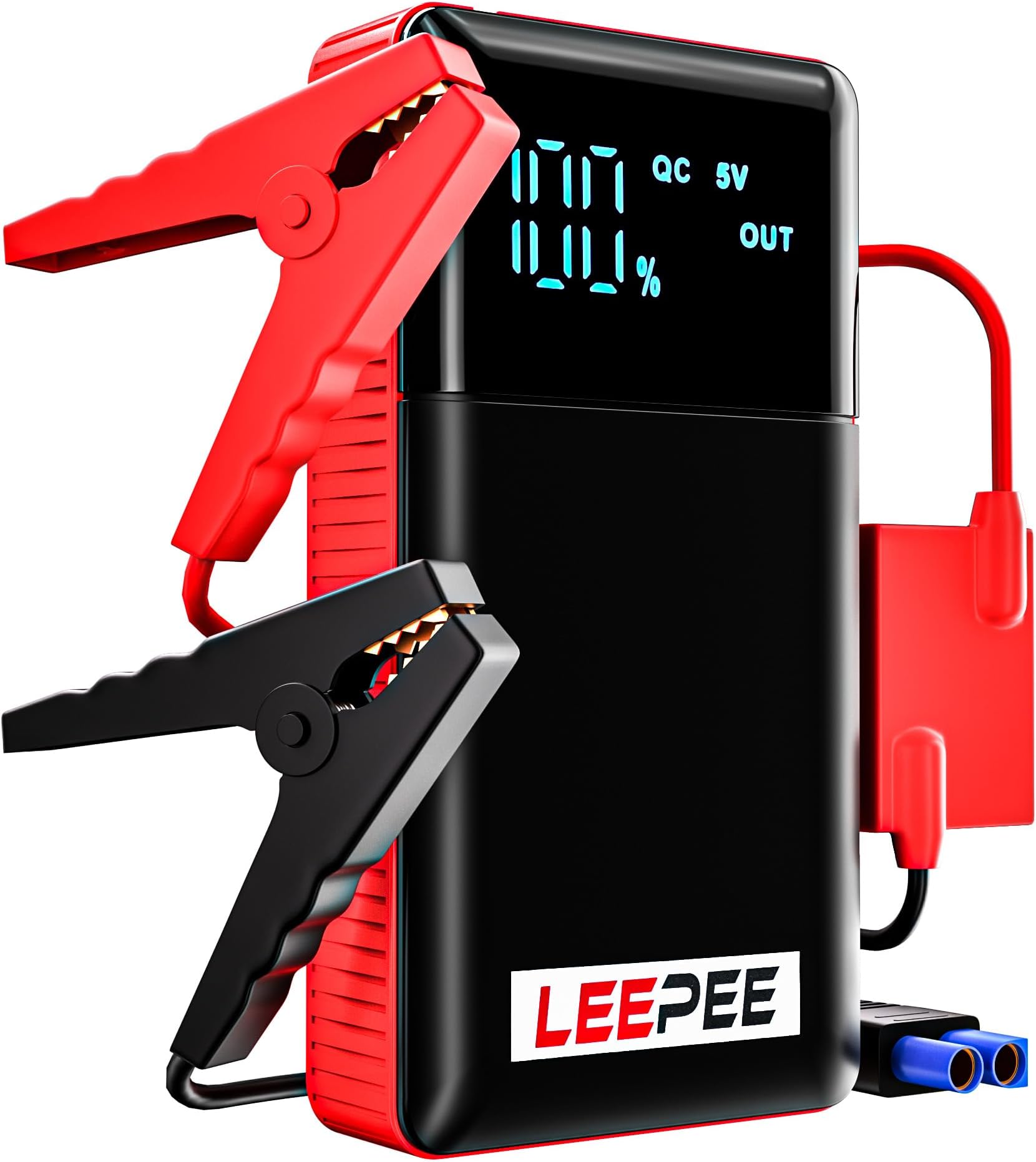 LEEPEE T47 Portable Car Jump Starter, 12V 2500A Peak Power Bank for Up to 7L Gas & 5.5L Diesel, Flashlight with 3 Modes, Large LCD Display Car Battery Jump Starter with Jumper Cable