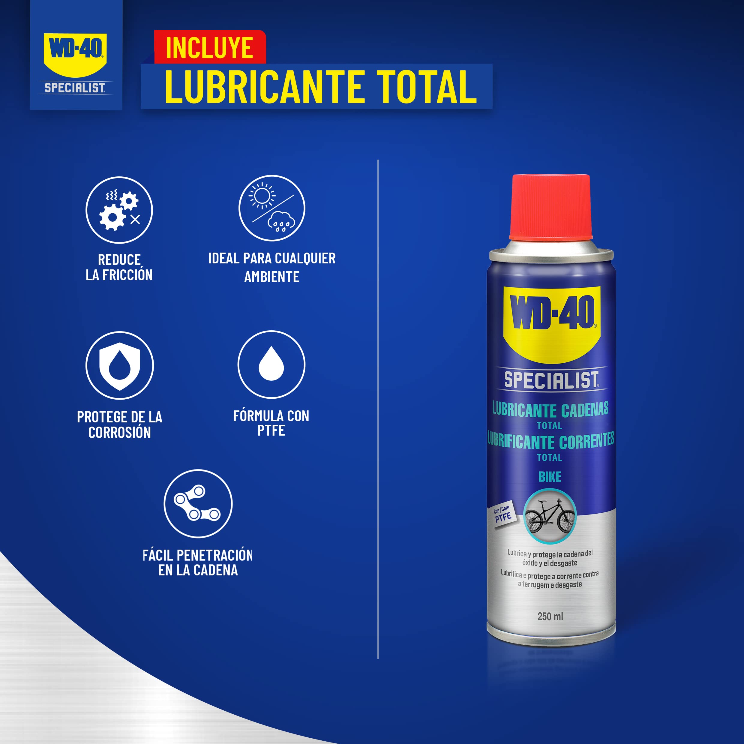 Kit Total para Mantenimiento de bicicletas WD-40 Specialist (Desengrasante + Limpiador Total + Lubricante Total + Paño + Guantes)