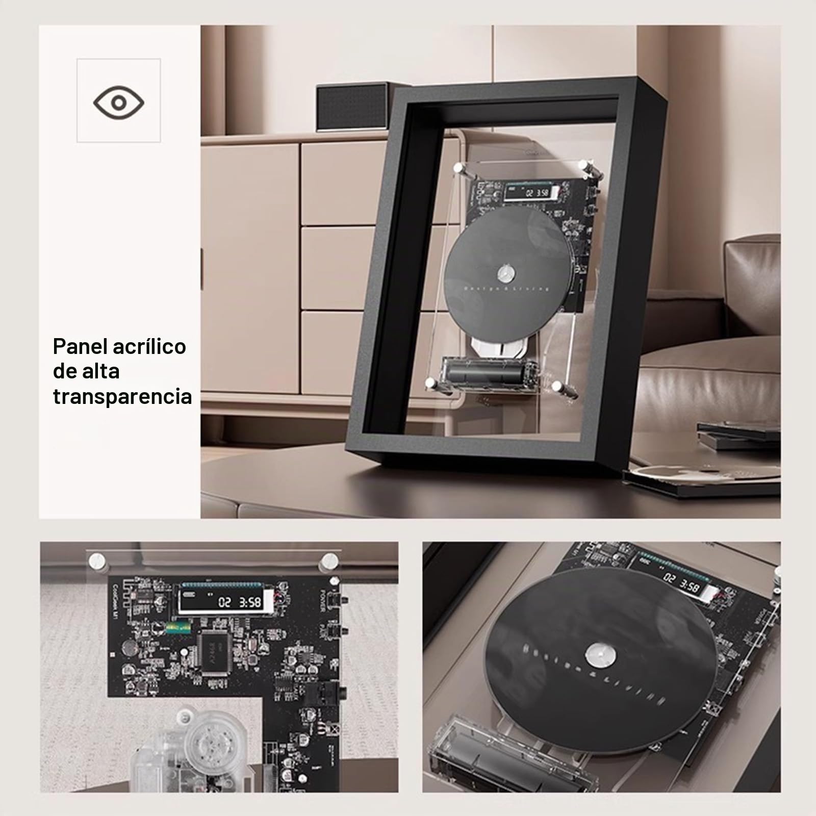 Reproductor De CD De Montaje En La Pared, Marco De Fotos Decorativo De CD | Con Control Remoto, Salida De Aux 5.0 Bluetooth/3.5 Mm, Sin Altavoces, Para La Decoración De La Pared De La Oficina