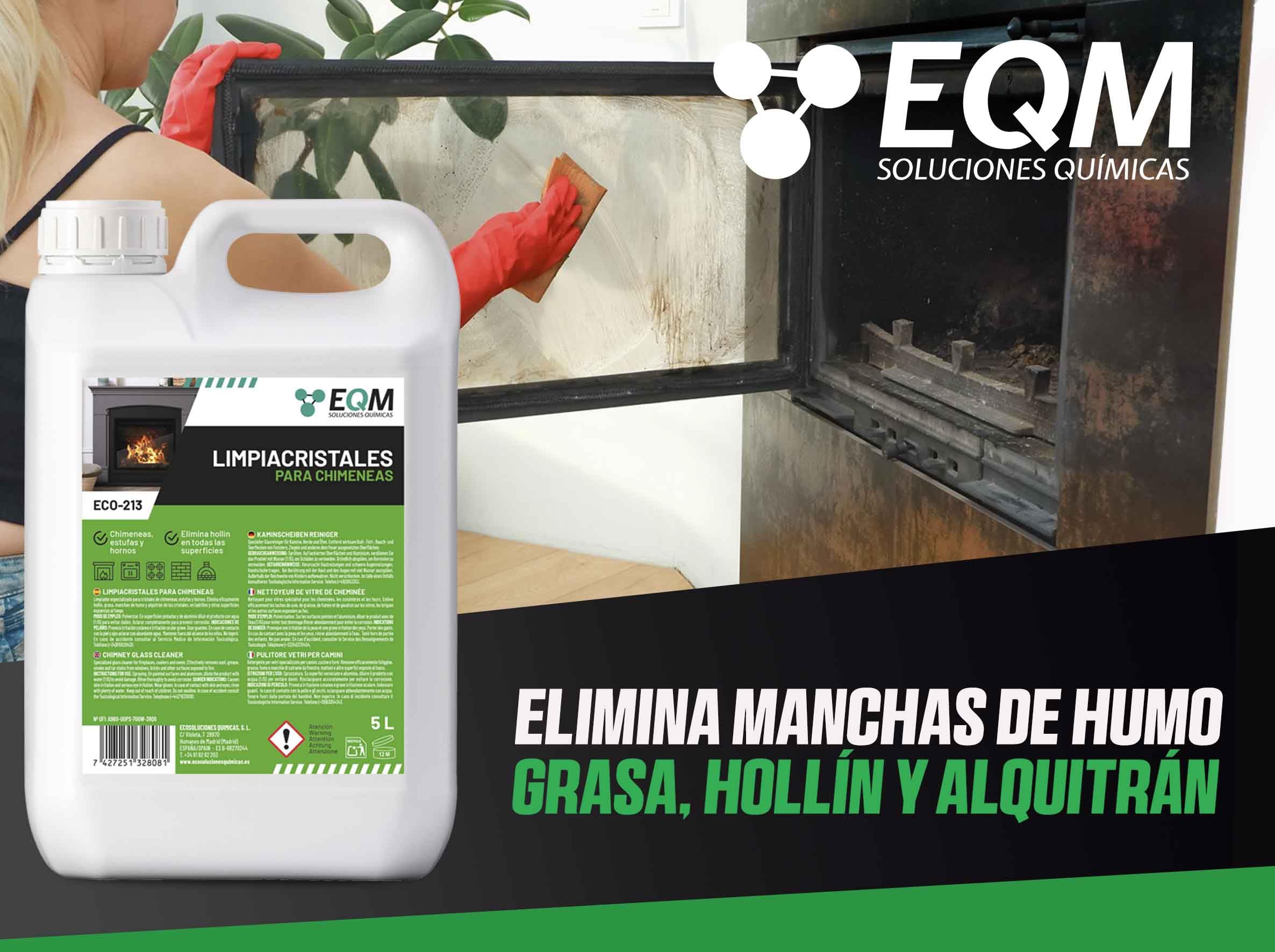 EQM - ECO-213 - Limpiacristales para Chimeneas, Estufas y Hornos - 5L - Limpia las manchas de humo y vaho de los cristales - Elimina hollín, limpia ladrillos y otras superficies expuestas al fuego — view 3