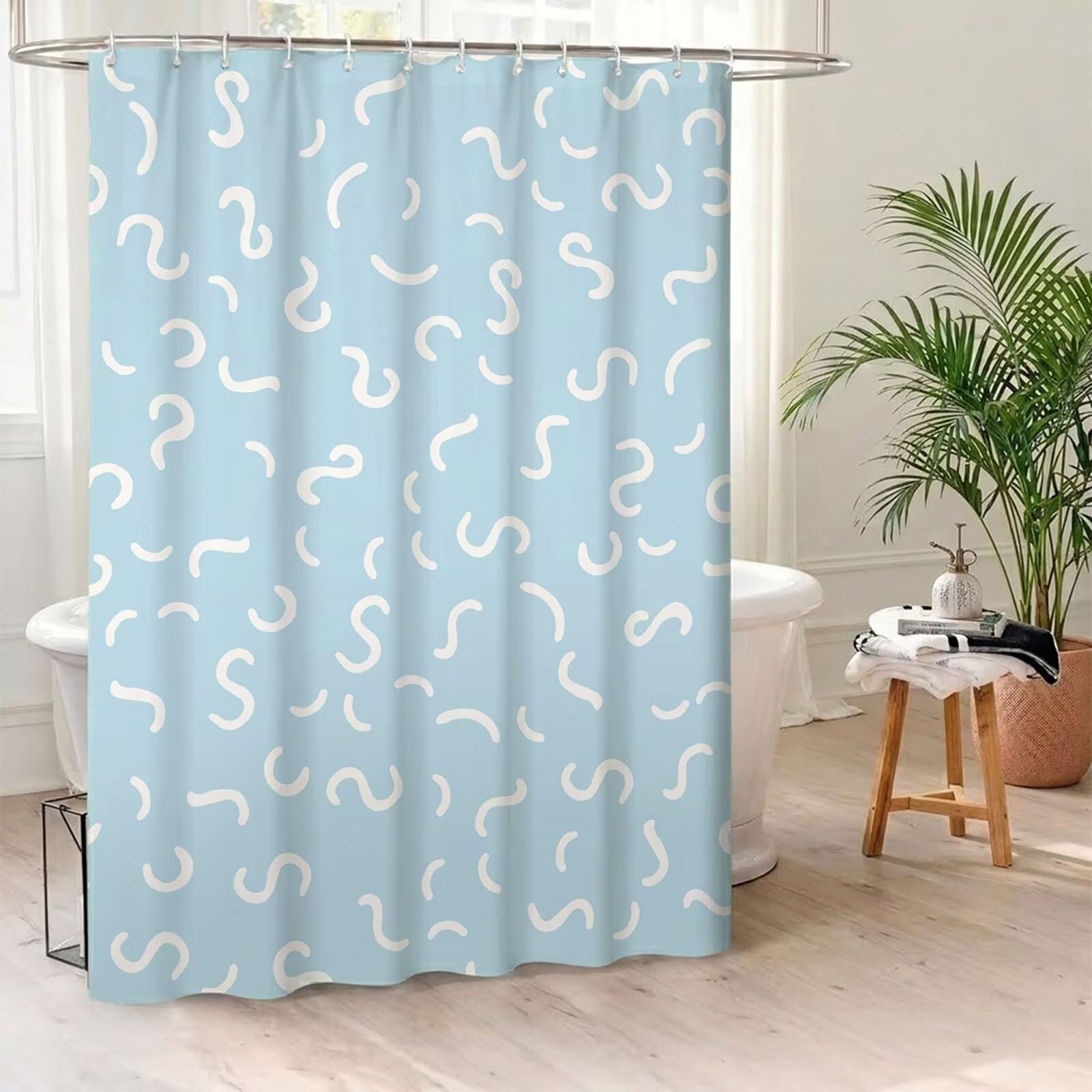 Rideau de Douche 240x180 cm - Tissu Polyester Imperméable Anti-Moisissure - 12 Anneaux Inclus - Ourlet Lesté pour Stabilité - Lavable en Machine - Idéal de Baignoire et Douche - Moderne & Bleu Y1#510
