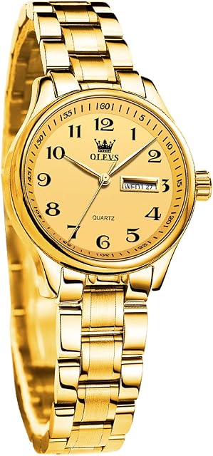 OLEVS Ladies Watches UK Analog Quartz Silver and Gold Watches for Womens Date Day Stainless Steel Waterproof Large Numbers Easy Read Dress Wrist Watches