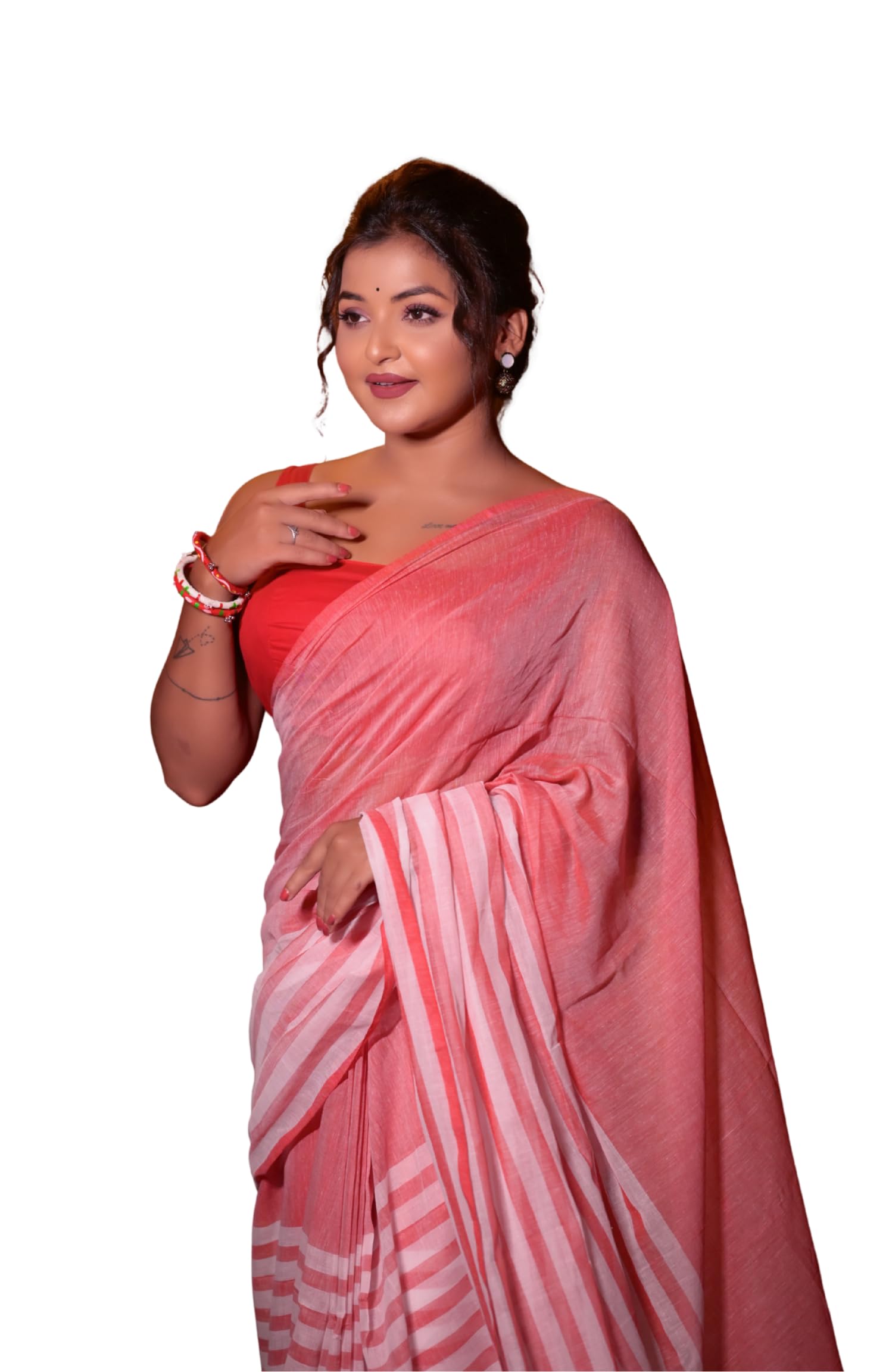 KANIKA The Women's Pure Mull Cotton Saree with Striped Body, Contrast Pallu & Tassels | Lightweight Casual & Festive Ethnic Wear-picture-27