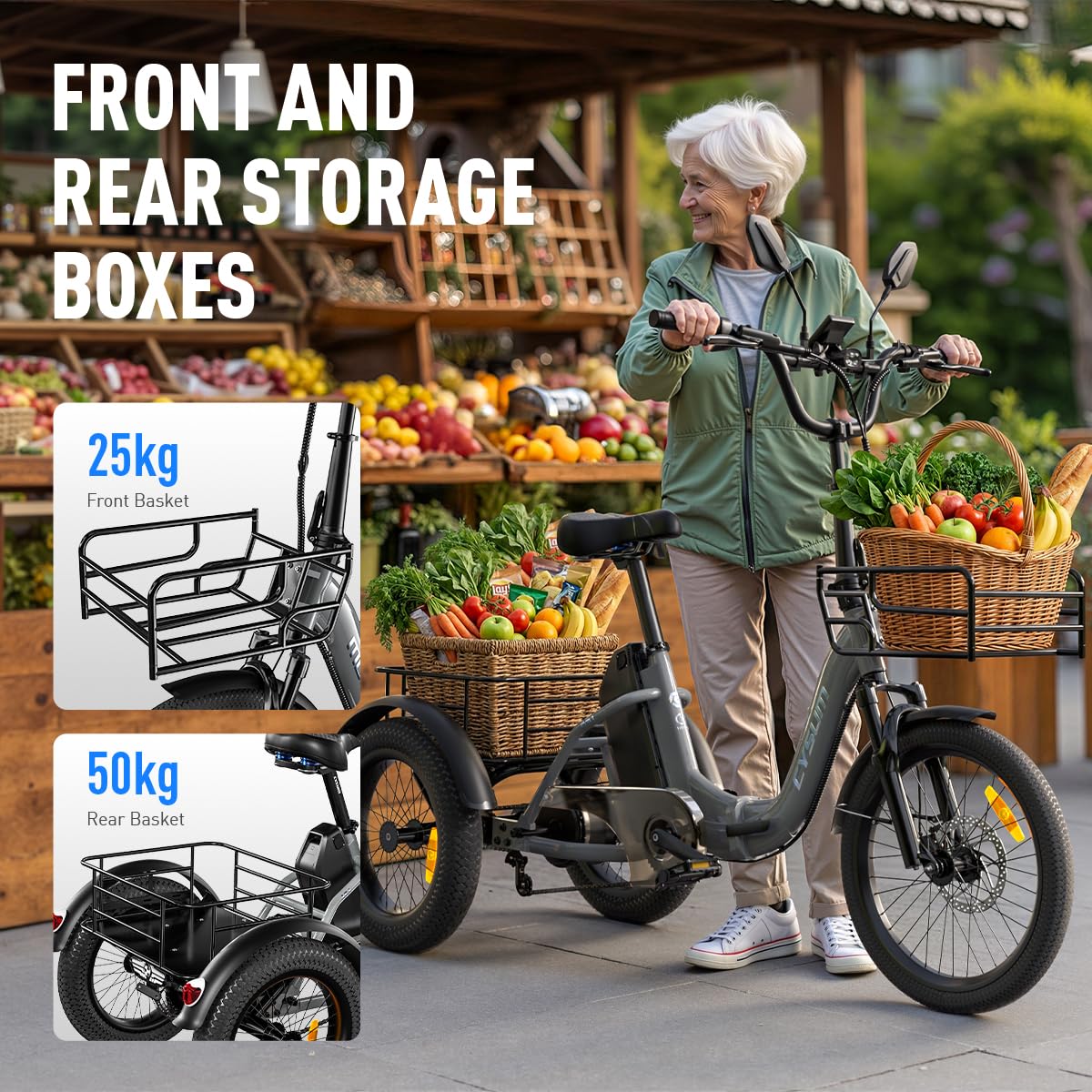 Cysum AG1 Pro Tricycle Électrique pour Adultes, Vélo Électrique Pliable 16'', Batterie 48V 20Ah, 25 km/h, 80 km Autonomie