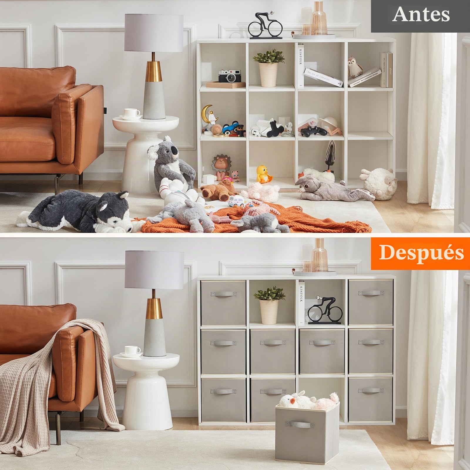 Lifewit Cubos de almacenamiento plegables, Cestas de Almacenamiento de Tela, Cajas de Almacenamiento con asas, Organizadores para ropa, Juguetes, 33 x 33 x 33 cm, 36 L, Juego de 10, Gris Claro