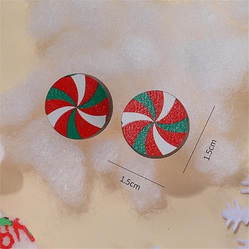 Miniatura 2 de Christmas Stud Earrings for Women Girls Handmade Wooden Christmas Gingerbread Man Tree Peppermint Candy Cane Statement Earrings Christmas Holiday