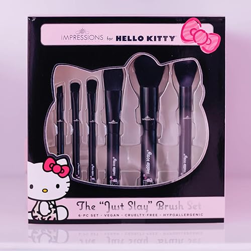 Miniatura 4 de Impressions Vanity - Juego de 6 brochas de maquillaje Hello Kitty Just Slay, brochas suaves súper lindas para base, polvo facial, mezcla de