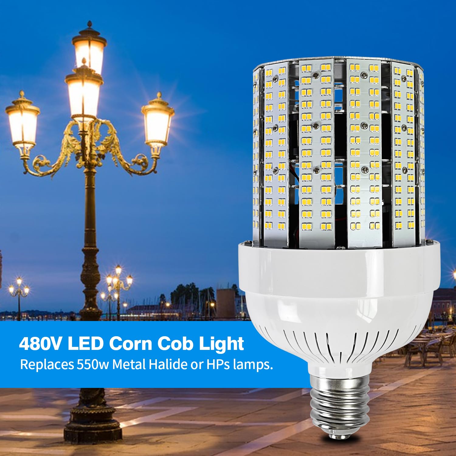 135W Corn Cob Light Bulb 6 Pack E39 Mogul Base Led Bulbs 22275 Lumen 5000K Daylight 480V Cob — view 4