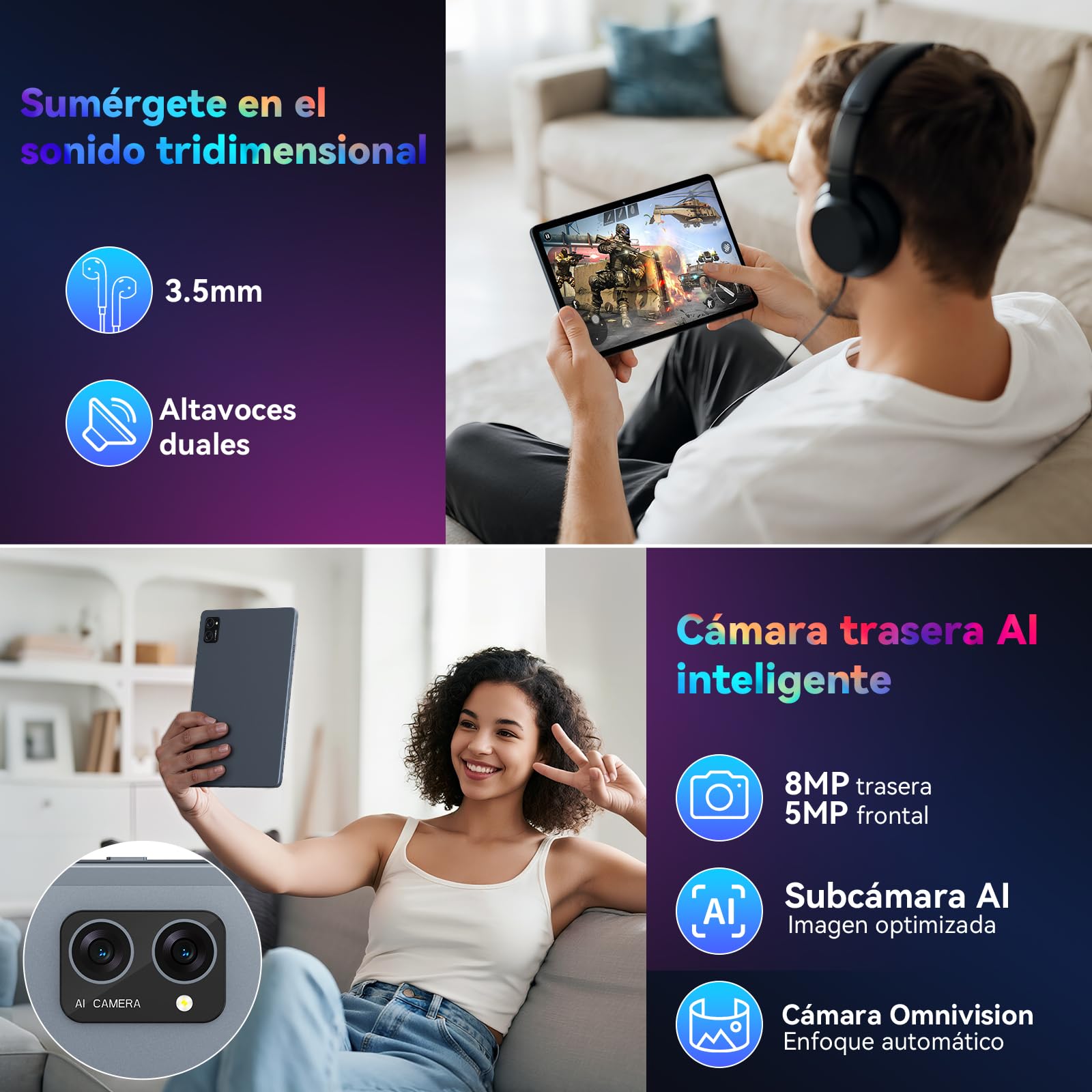 2026 Tablet 10 Pulgadas Android 16, 24GB RAM + 256+2TB TF, Gemini AI, Octa-Core, 5G WiFi 6, Widevine L1, GMS, GPS, BT 5.0, 5000mAh, 5+8MP, 3.5mm Audio, FHD Tablet con Teclado + Ratón + Funda