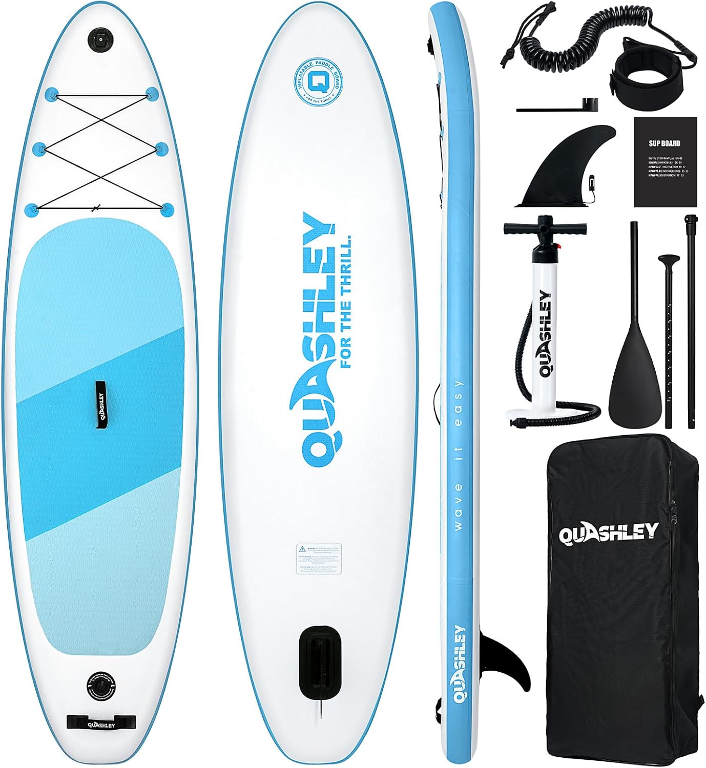 Quashley Inflatable Stand Up Paddle Board Ultra-Light Paddleboards 10.5'34"/11'32" Wide Board for Beginners with All Premium SUP Accessories for Youth & Adults Yoga and Fishing