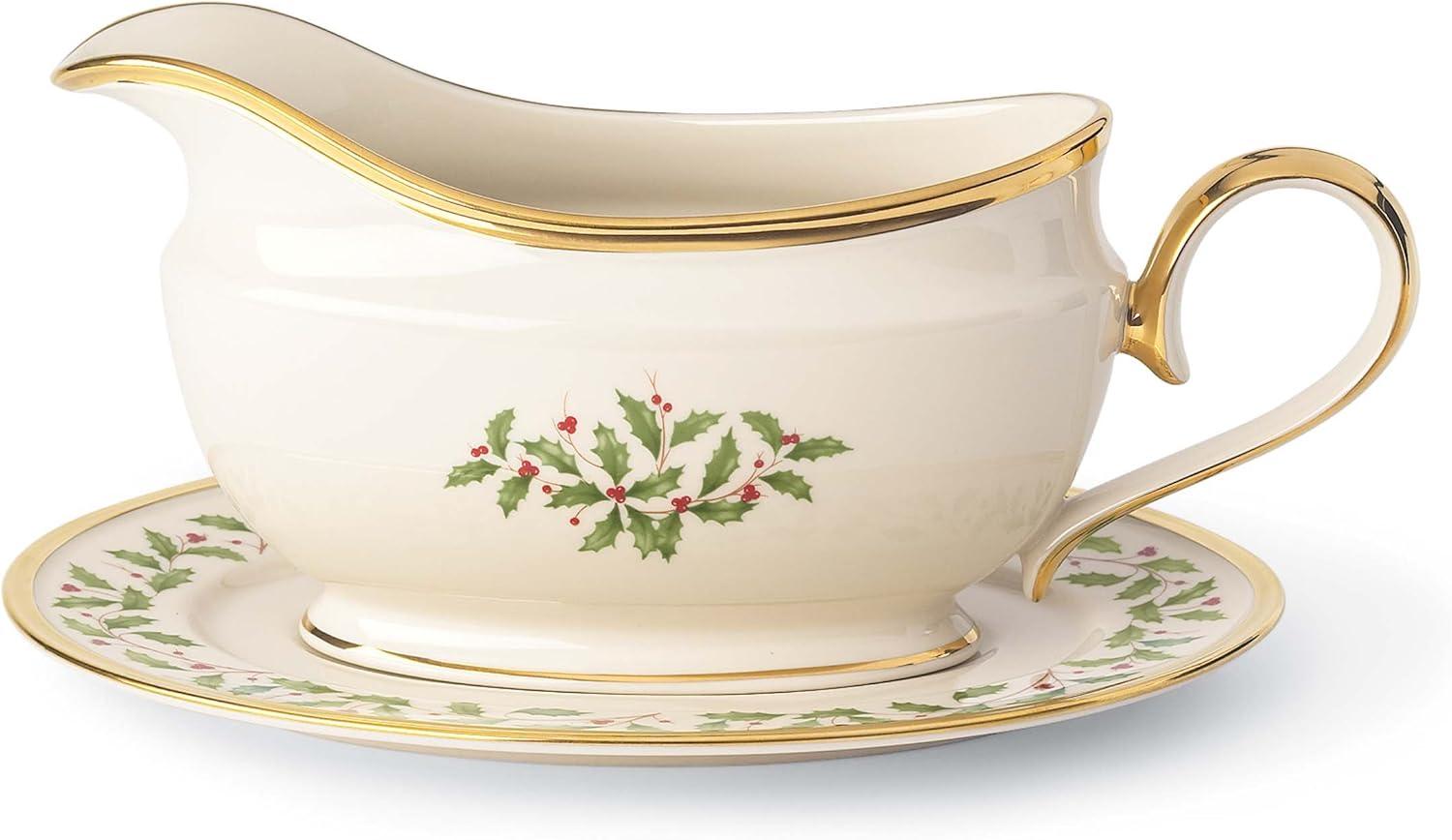 Lenox Holiday Sauce Boat & Stand,Ivory