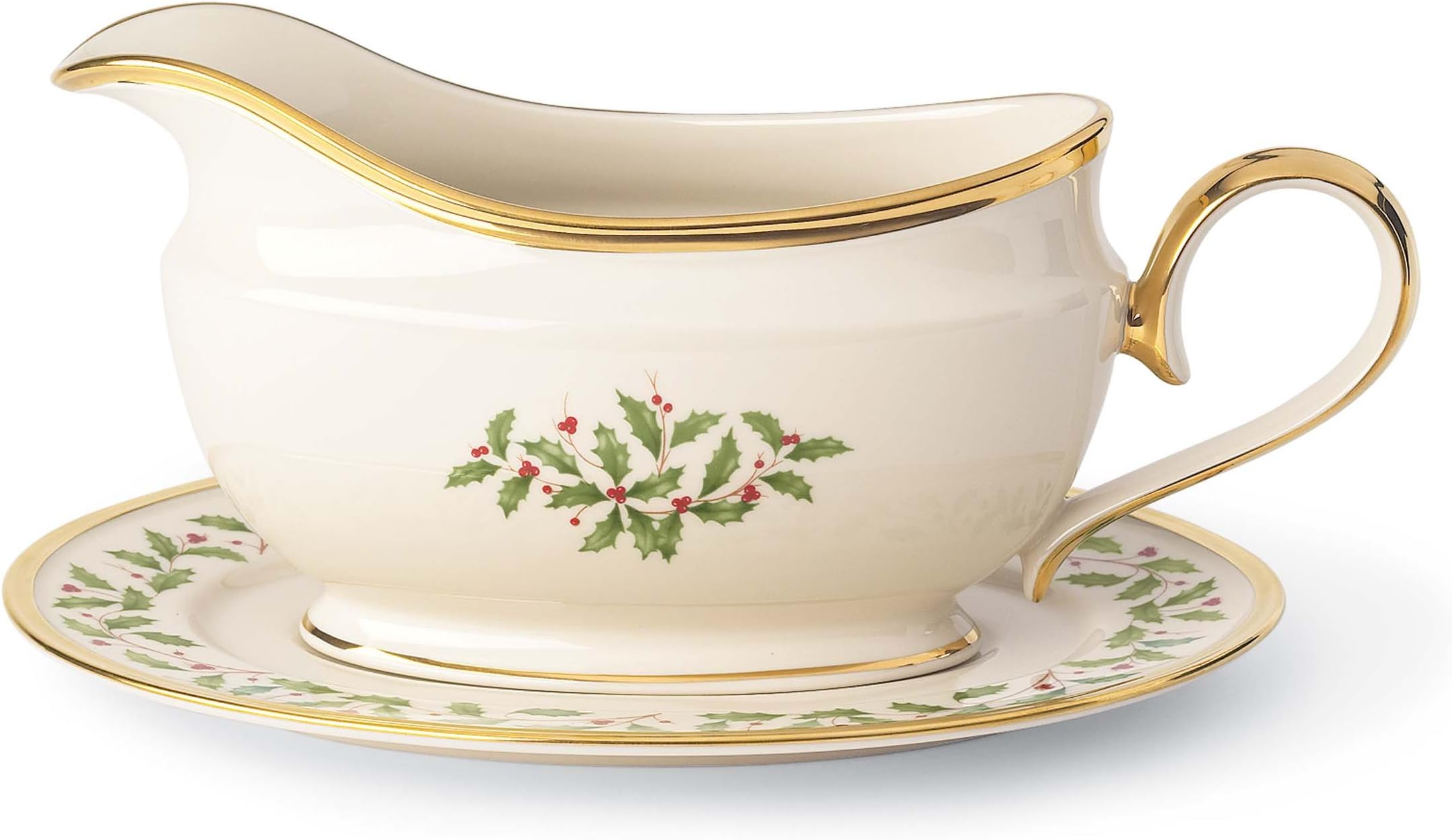 Holiday Sauce Boat & Stand,Ivory
