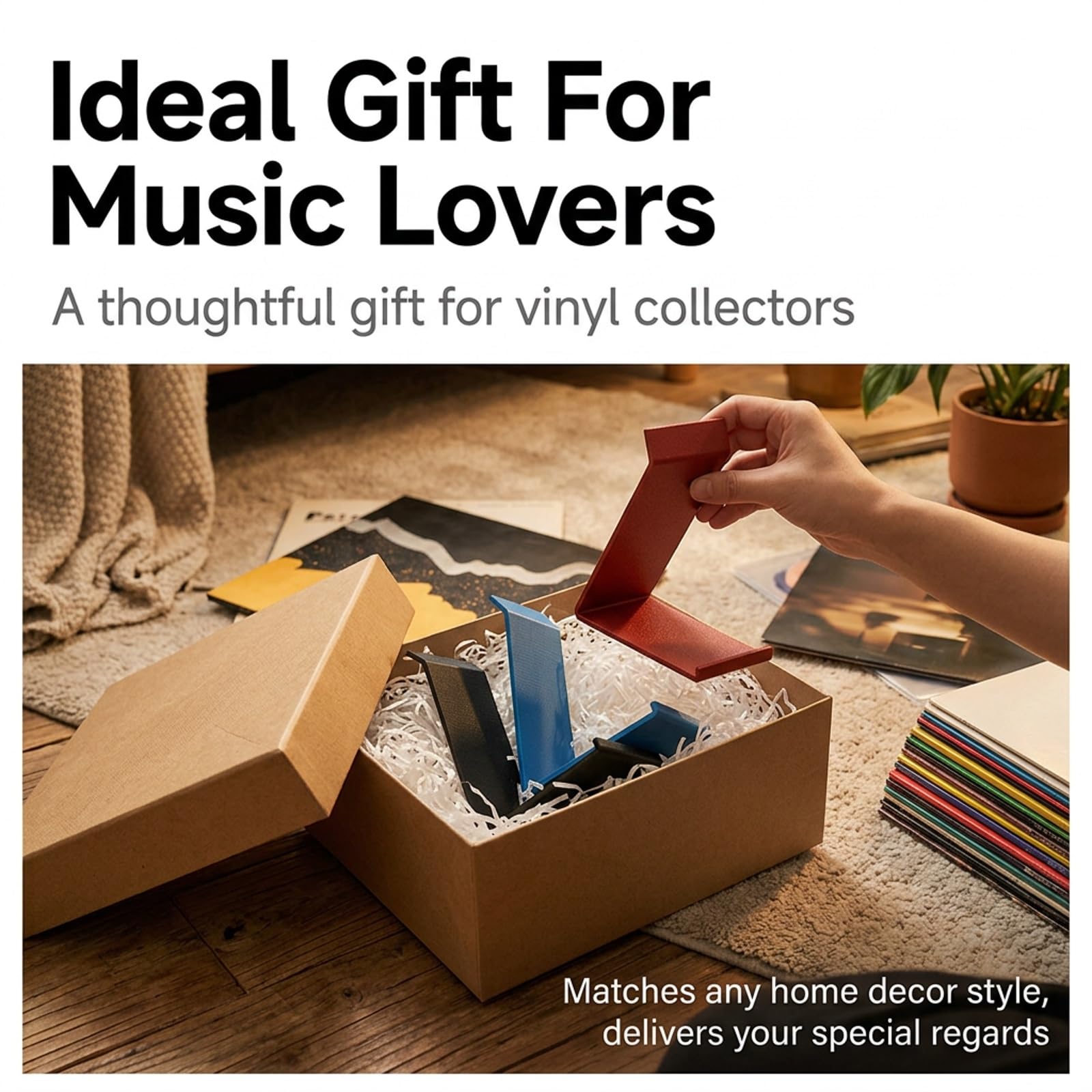 Supporto Vinili da Tavolo a Z Porta Dischi Multifunzione. | Porta Dischi in Plastica con Gommini Antiscivolo Organizer Multifunzione Musica.(Black)