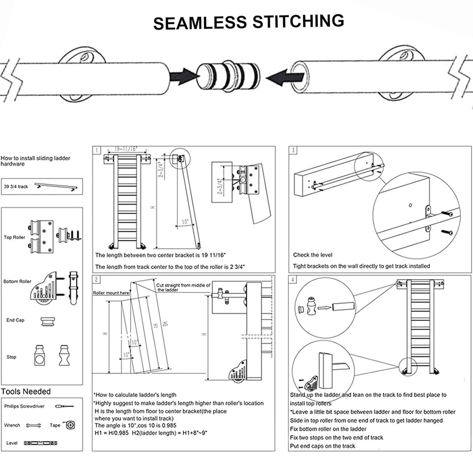 Générique Kit de Quincaillerie pour échelle Coulissante,Rails Mobiles,Ensemble Complet de 3,3 à 20 Pieds avec Rouleau de Sol pour Bibliothèque(sans échelle) (Size:10ft/300cm Track kit)