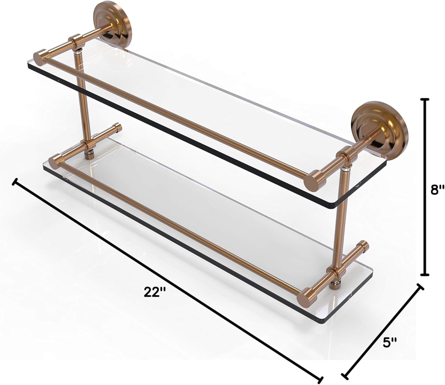 Allied Brass QN-2/22-GAL-PB Qn 2 Gal Que New Inch Double Gallery Rail Glass Shelf, 22 Inch, Polished Brass