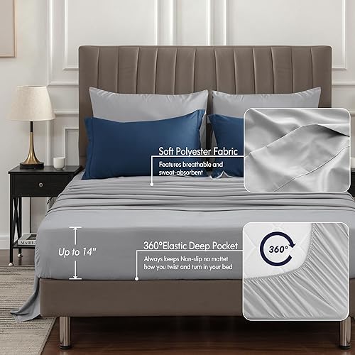 Miniatura 4 de BEDELITE Juego de edredón tamaño matrimonial de 7 piezas en una bolsa, juego de ropa de cama reversible de microfibra suave azul tranquilo con