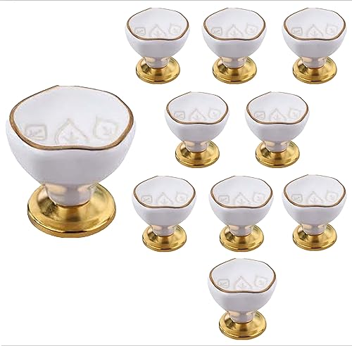 Miniatura 1 de Mascot Hardware Perillas de cerámica para gabinete, paquete de 10 hojas tropicales de 1-23 pulgadas, pomos de cerámica blanca, pomos de cajón para