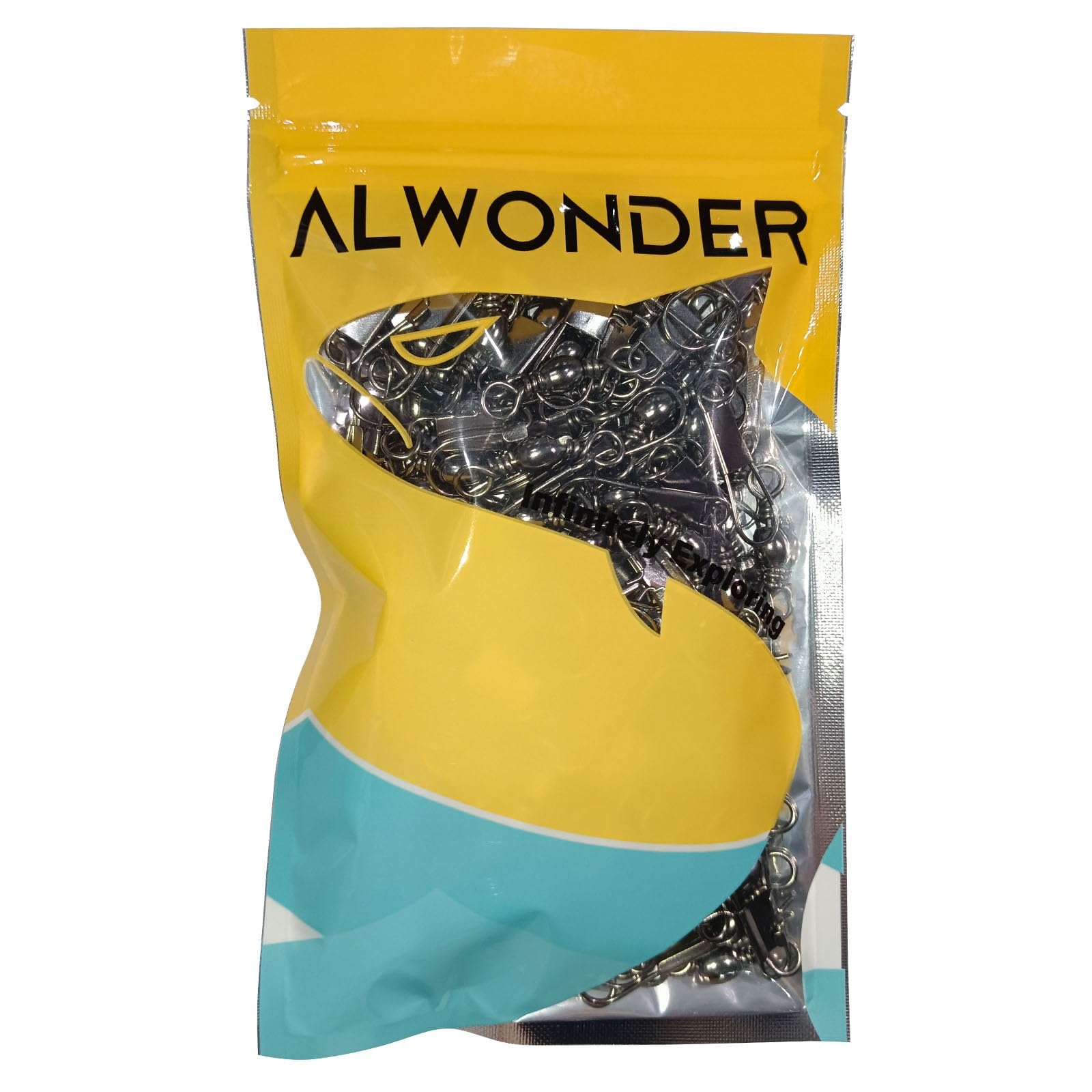 Alwonder Lot de 100 Émerillon Agrafe INOX de Pêche en Mer Conçus pour Attacher Facilement Montages et Leurres Rapide Connecteurs de Ligne émerillon Rolling Intégré évite à la Ligne de Vriller