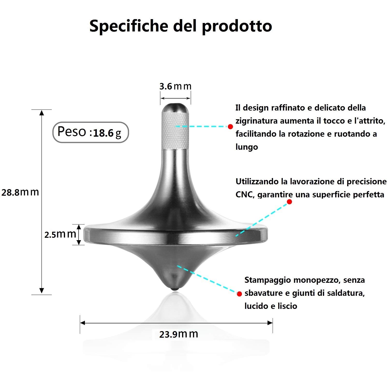 Stainless Steel Spinning Top, Premium Exquisite Perfect Balance Well Made Metal Desk EDC Little Toy, Spin Long Time, Easily Exceeds 6 minutes, Great Value (S/Silver) - Image 2