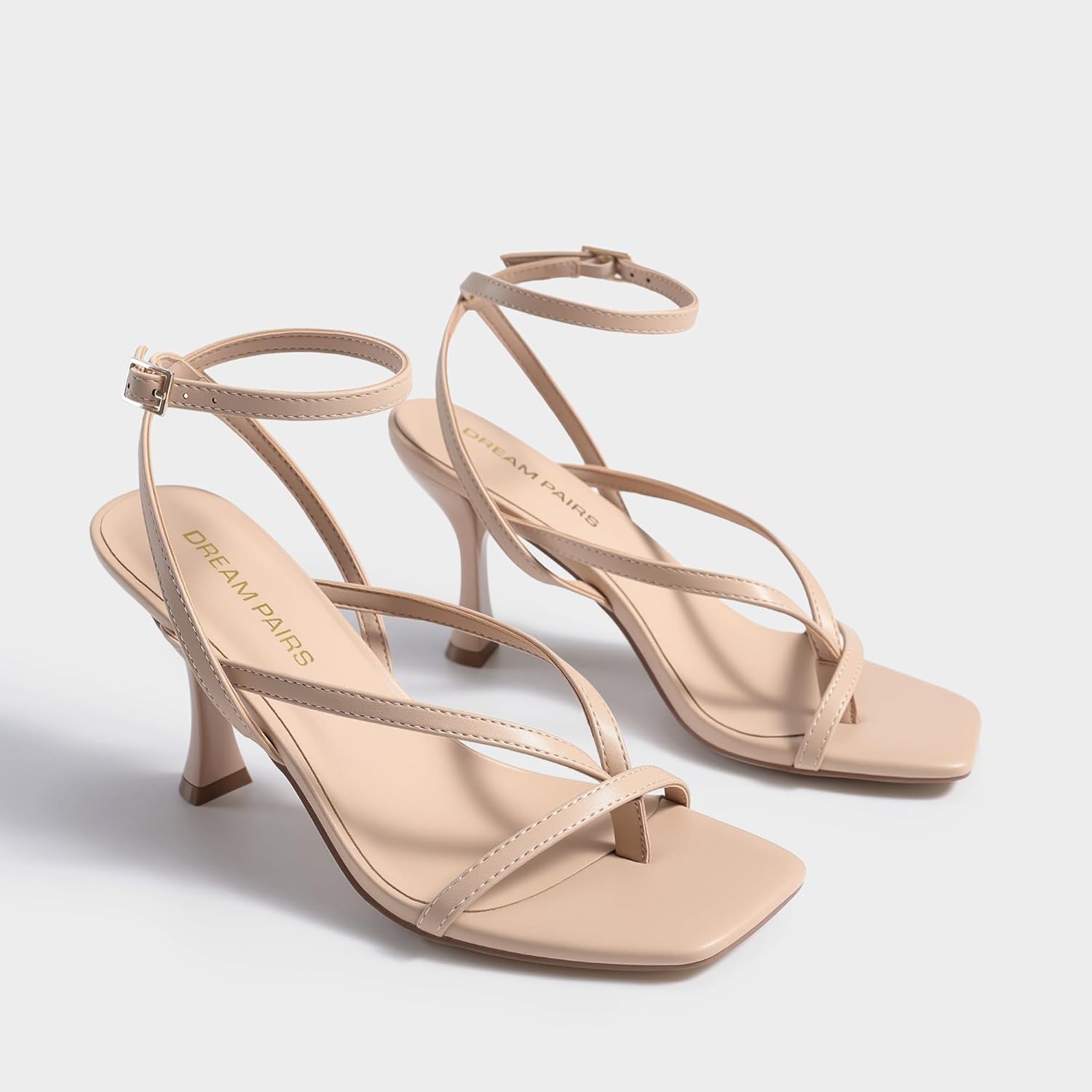 DREAM PAIRS Women's Square Heels Strappy Toe Thong Ankle Strap Sandals Shoes - Image 7