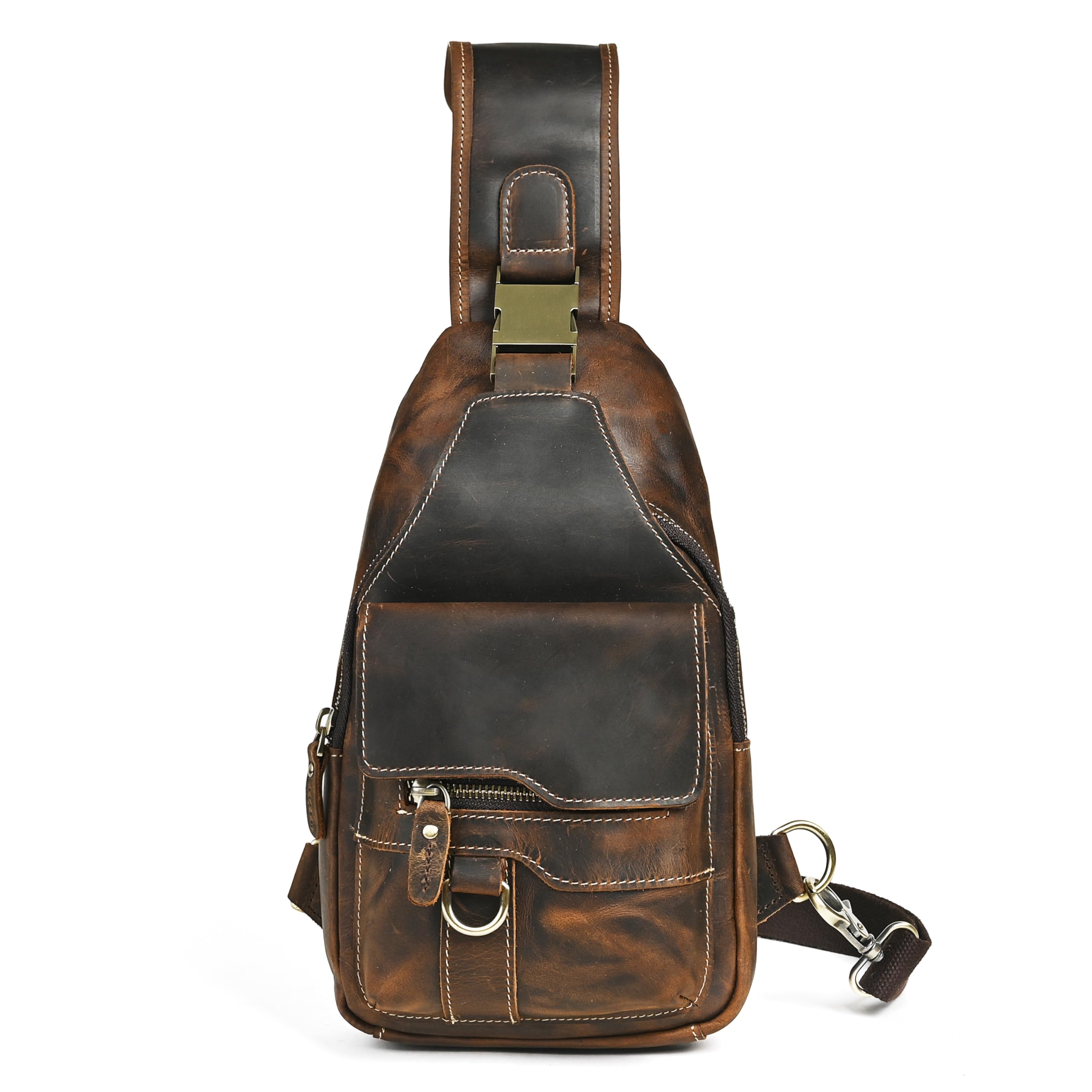 Gruby szalony koń skórzana trójkątna torba na ramię crossbody torba podróżna na jedno ramię plecak na co dzień dla mężczyzn mężczyzn 3028, 100% prawdziwa skóra-8013 kawa, m