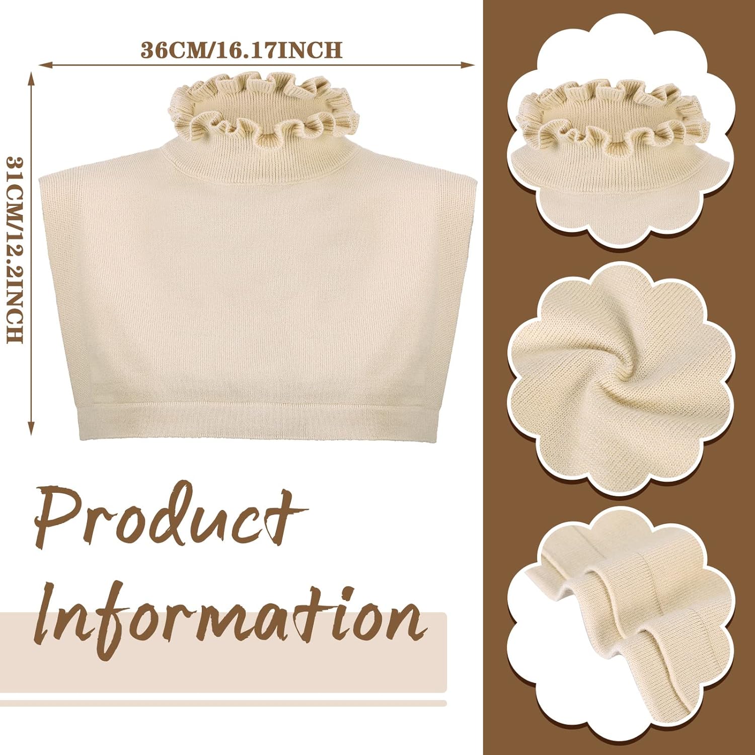 Bencailor 3 Pcs Detachable Collars for Women Ruffled Fake Turtleneck Dickey Collar Winter Mock Blouse Turtle Neck Fake Collar - Image 3