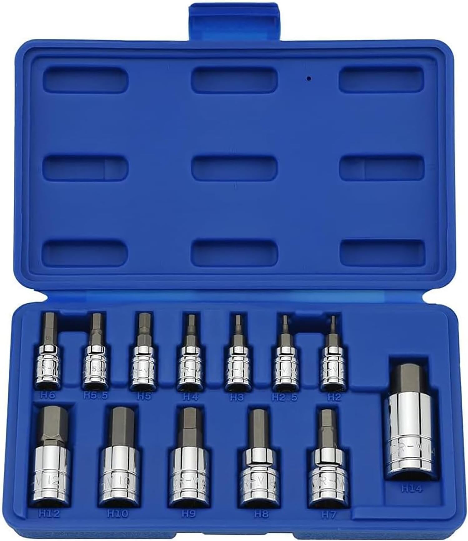 NEIKO 10074A Metric Hex Bit Socket Set | 13-Piece Set | S2 and Cr-V Steel | 1/4-Inch, 3/8-Inch and 1/2-Inch Drive | 2mm to 14mm
