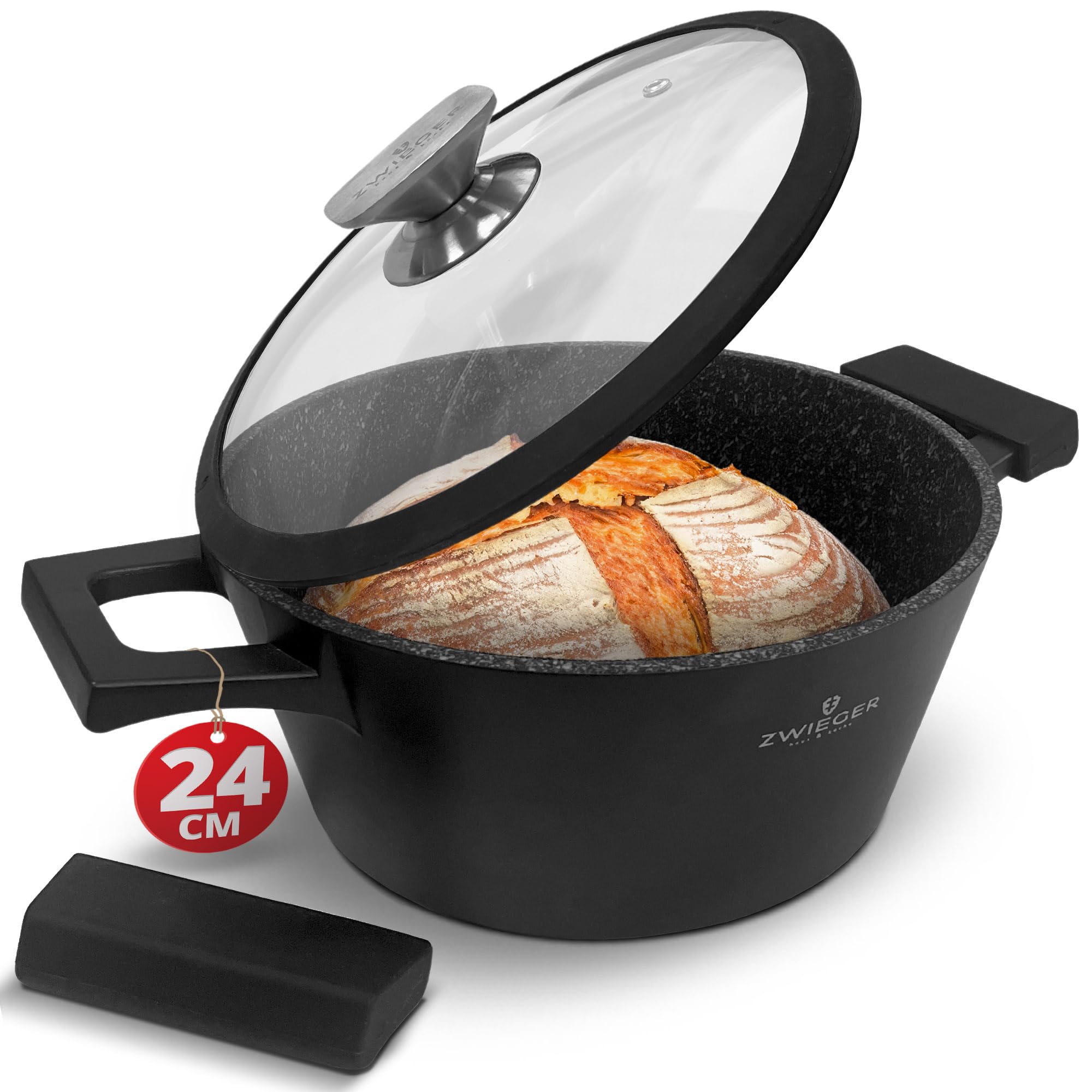 ZWIEGER 3-in-1 Schmortopf mit Deckel Backofengeeignet (20, 24, 28 cm) - Bräter induktion mit deckel - Vollflächiger Edelstahlboden, für alle Herdarten geeignet - Antihaft, PFOA-&PFOS-frei