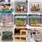 Small Betta Fish Tank, Stackable Mini Fish Tank Aquarium Tank Kit, 3/5 Gallon Rectangular Fish Bowl with Aquarium Gravel Decoration, Cube Tank for Seaweed Balls Sea Monkeys