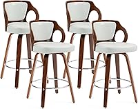 Vista 14 de ECOTOUGE Juego de 4 taburetes de bar, taburetes de bar ajustables para isla de cocina con respaldo y asiento de cuero, taburetes de bar giratorios
