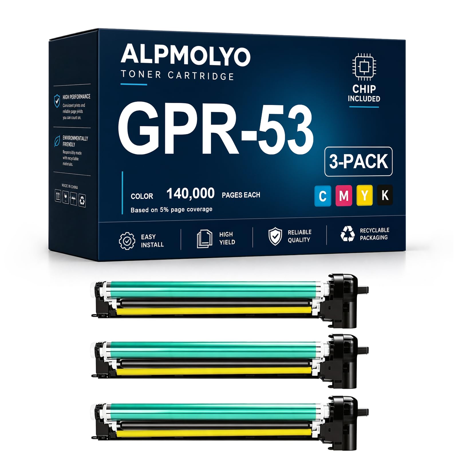 Sostituzione della cartuccia di toner ad alta resa GPR-53 per GPR-53 C-EXV49 NPG67, compatibile con Canon iR-ADV C3320 C3320L C3325 C3330, nero ciano magenta giallo 4 colori universale con chip ,3 Pac