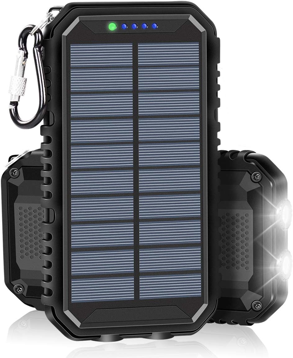 Hiluckey Solar Charger 15000mAh, Portable Phone Chargers with 2.4A Outputs Weatherproof Power Bank Huge Capacity External Battery with LED Flashlight for iPhone, Samsung, and Outdoor Camping