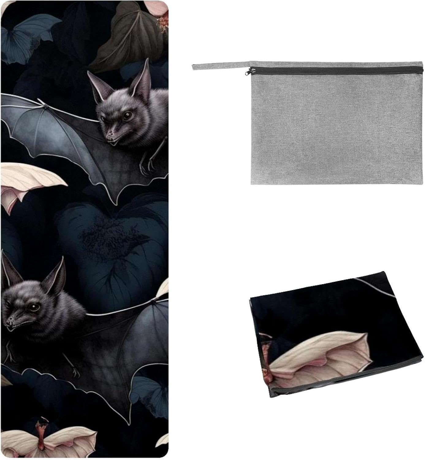 Yoga Towel, Bat Pattern Non Slip Sweat Absorbent Hot Yoga Mat Towel for Hot Yoga, Pilates and Fitness - 72.8" x 26.8"