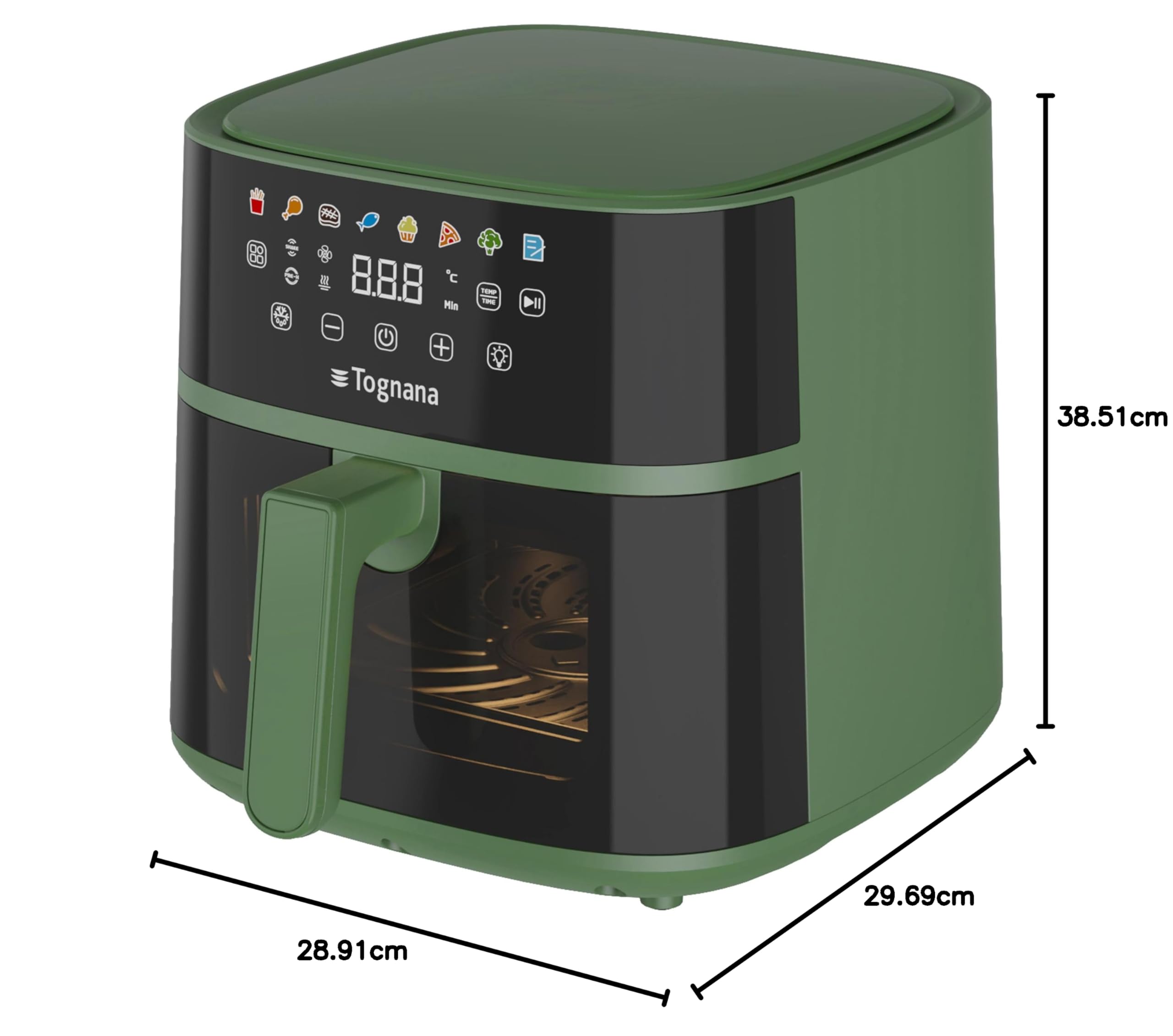 Tognana Iridea, frytkownica powietrzna 6L, podwójny opór, wyświetlacz cyfrowy, timer, 80-200°C, okno, 1700 W, szałwia zielona