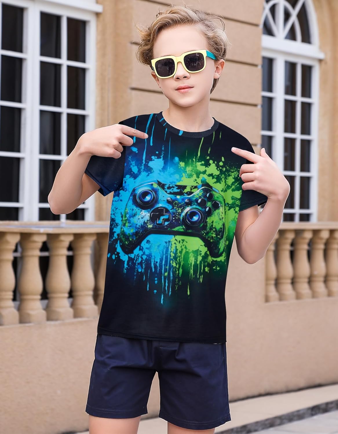 Boys Girls Neon Shirt Short Sleeve Cool 3D Graphic Print Neon Game Summer Tees Tops for 8-12 Years - Image 2