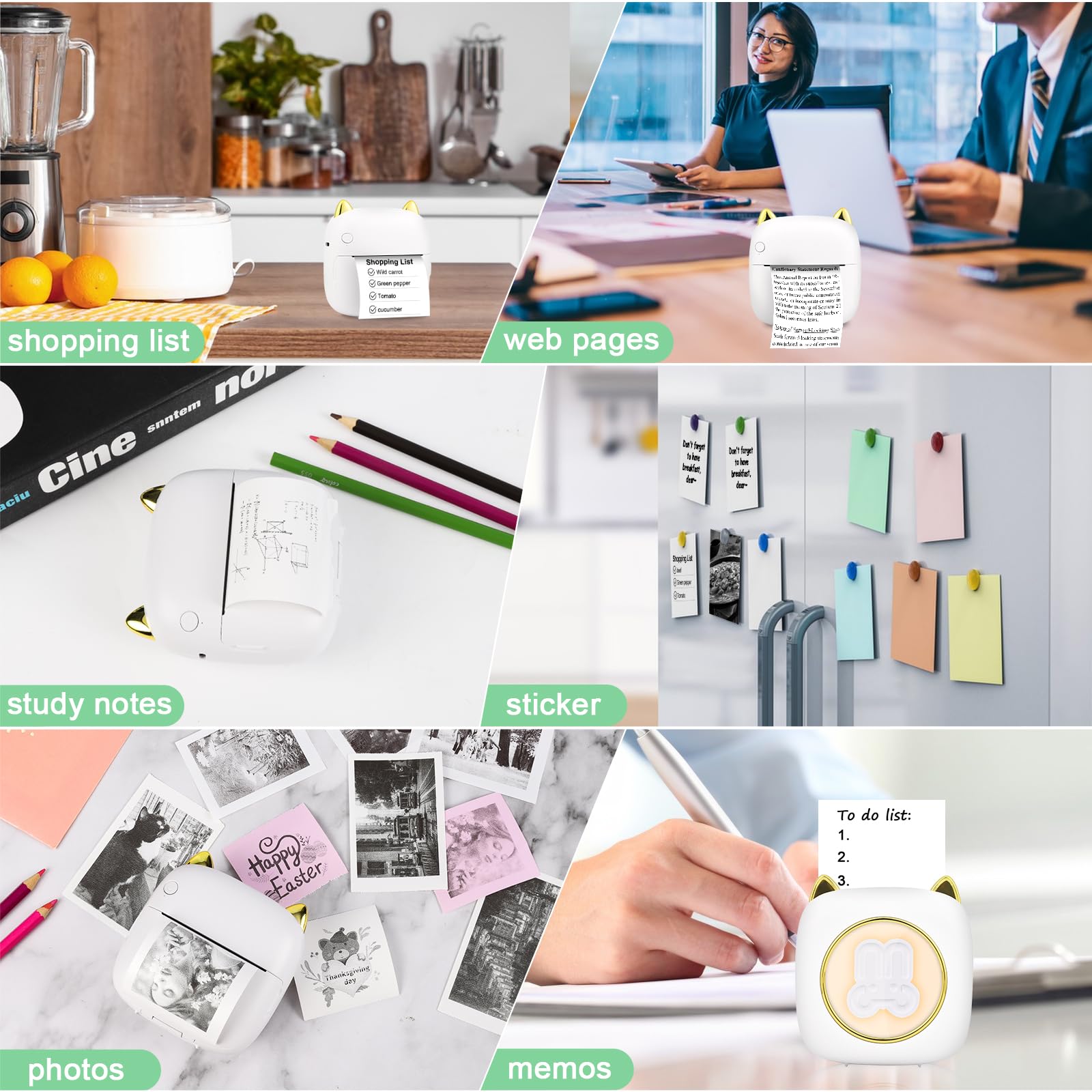 Stampante Fotografica Istantanea Portatile con LED, Termica Bluetooth Ricarica USB per Note Memo