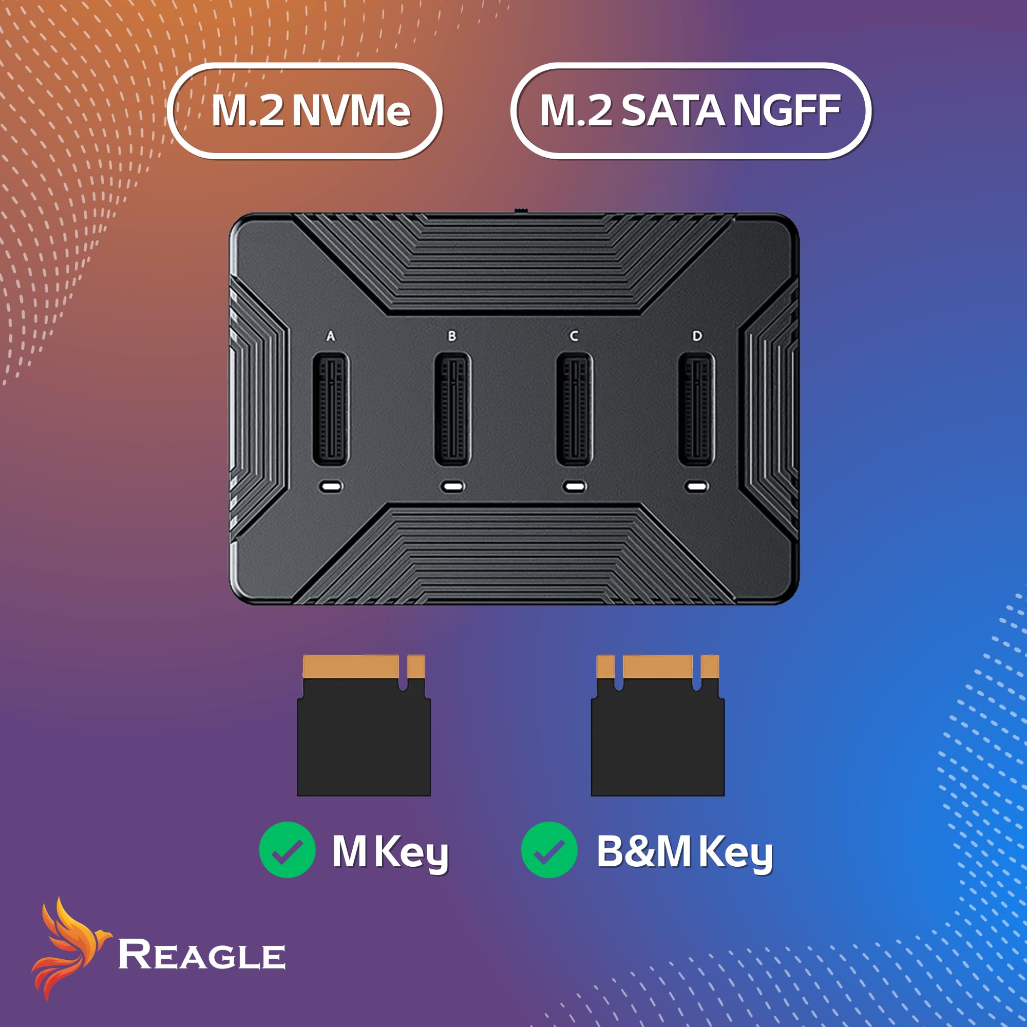 Reagle Docking Station Adattatore per 4 X NVME PCIe 2230/2242 / 2260/2280 / 22110 2in1 SATA NGFF M.2 SSD USB 3.2 Reader B chiave e chiave B&M