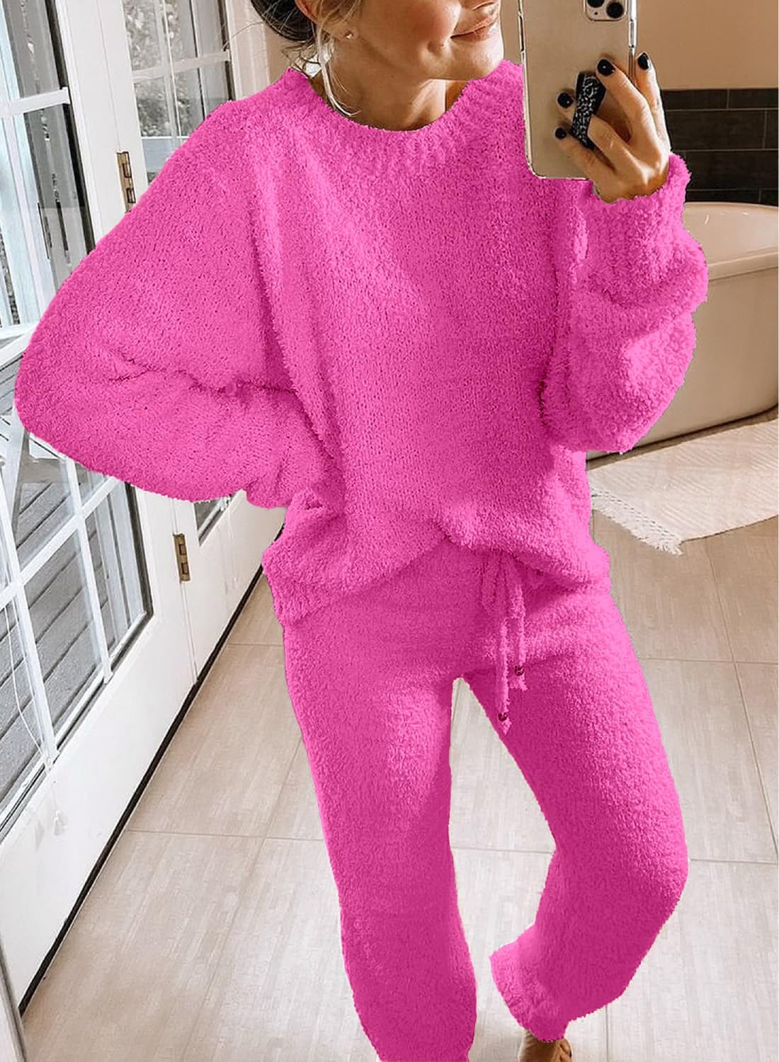 luvamia Women's Casual Pajama Set Fuzzy Fleece Knitted Long Sleeve Pj Loungewear - Image 7