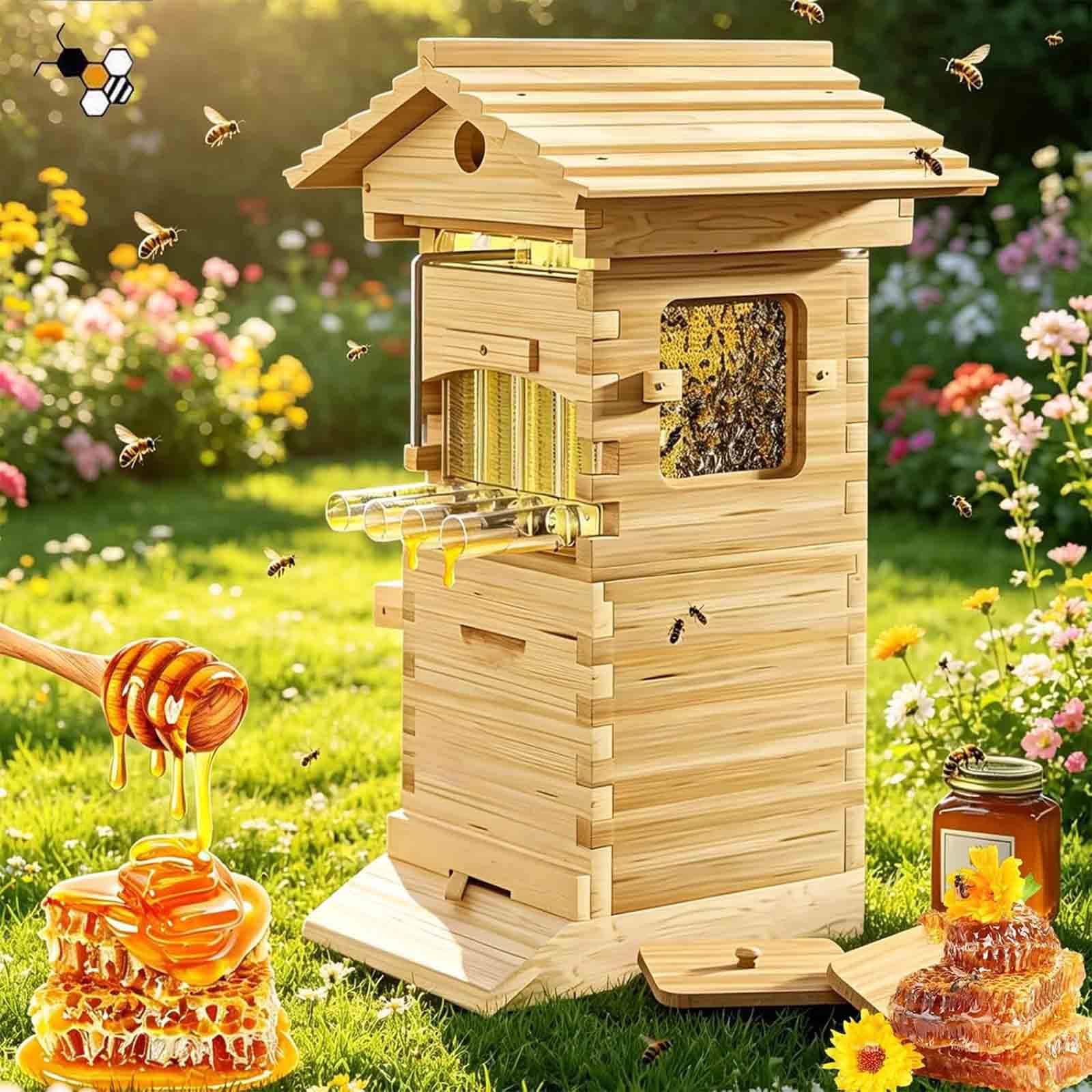 Kit per Principianti di Arnie, arnia Flow Hive, Set Completo di Arnie rivestite in Cera con Dispositivo di Estrazione del Miele, con Finestra di Osservazione,001
