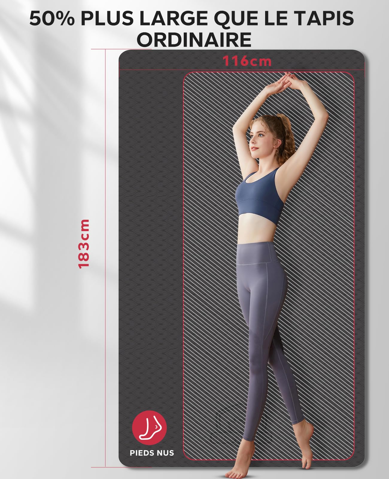 HAPBEAR Grand Tapis de Yoga -183x116/183x122/198x137x0.6cm, Antidérapant, Durable, Écologique, Tapis de Sport et Large pour l'Entraînement à Domicile, Yoga, Pilates, Stretching, Méditation