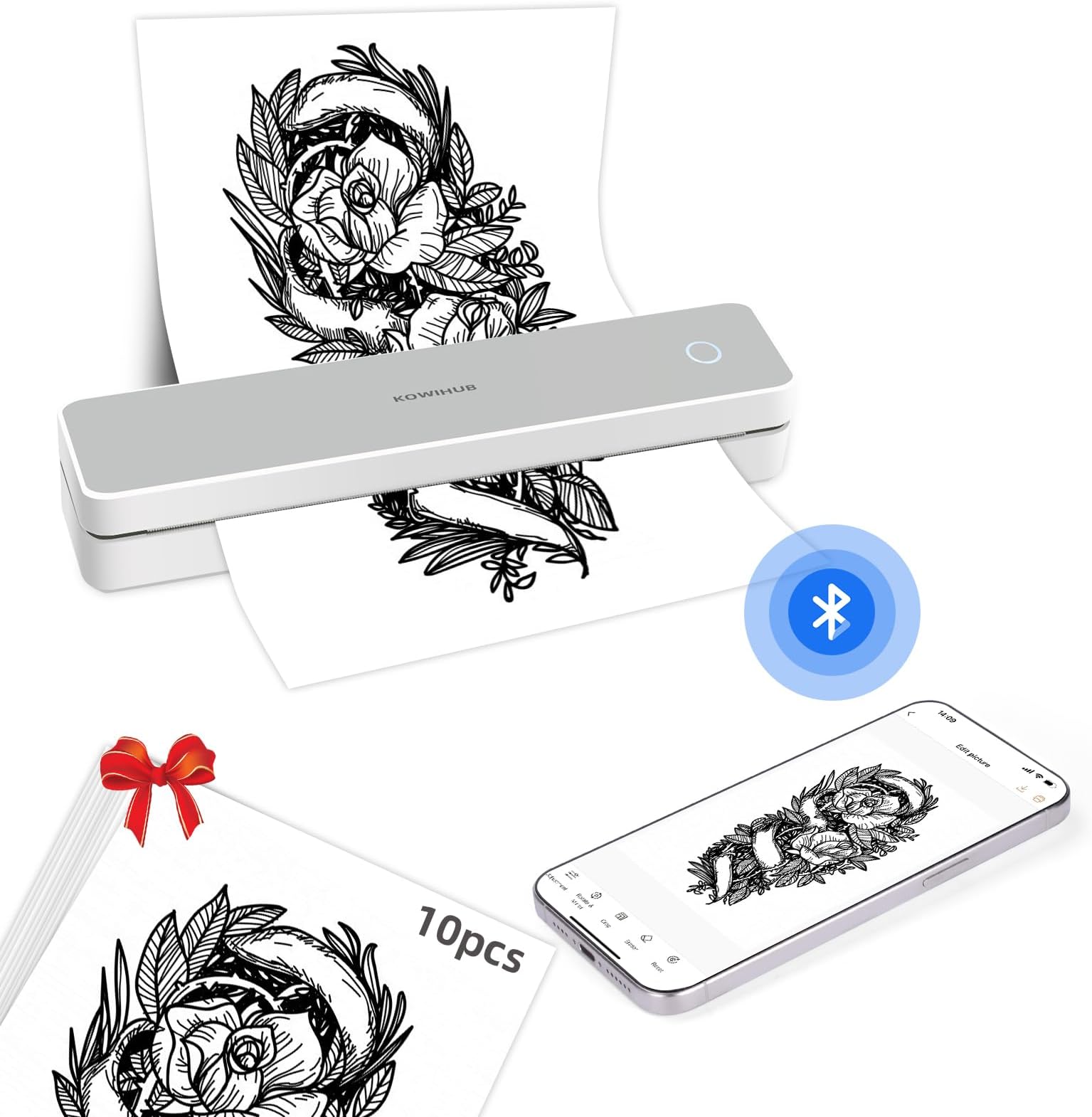 JimKing K200 Wireless Tattoo Transfer Stencil Printer, Bluetooth Thermal Tattoo Machine, Tattoo Printer Copier for Tattoo Artists & Beginners, Compatible with Smartphone & Pc
