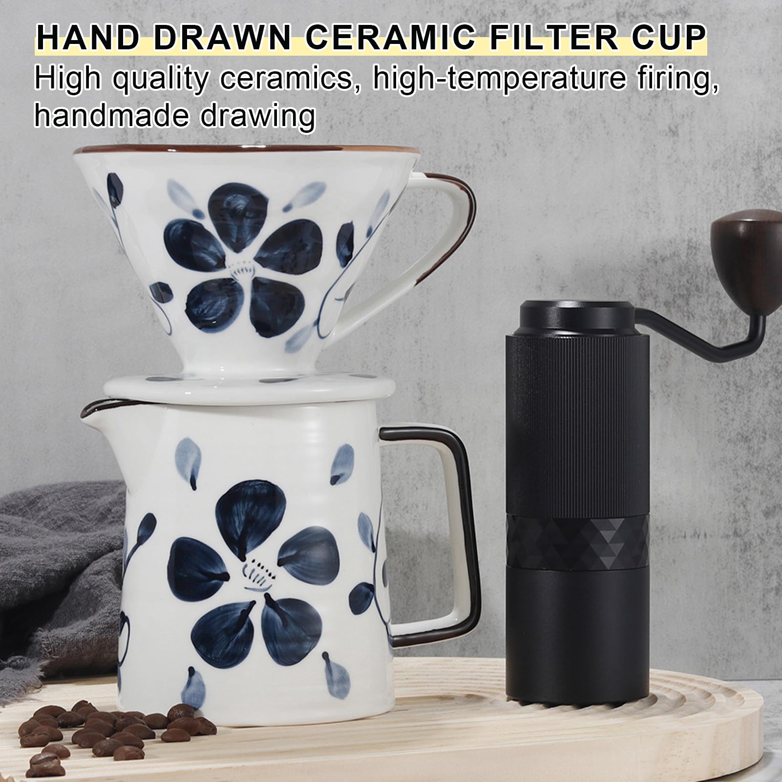 Pour Over Kaffeebereiter Mit Keramikbecher, Pour Over Kaffeebrüher, Tropfkaffeemaschine, Manueller Drip Kaffeebereiter, Handgezeichnet Kaffeemaschinen-Set Mit Keramik-Kaffeetropfe (A)