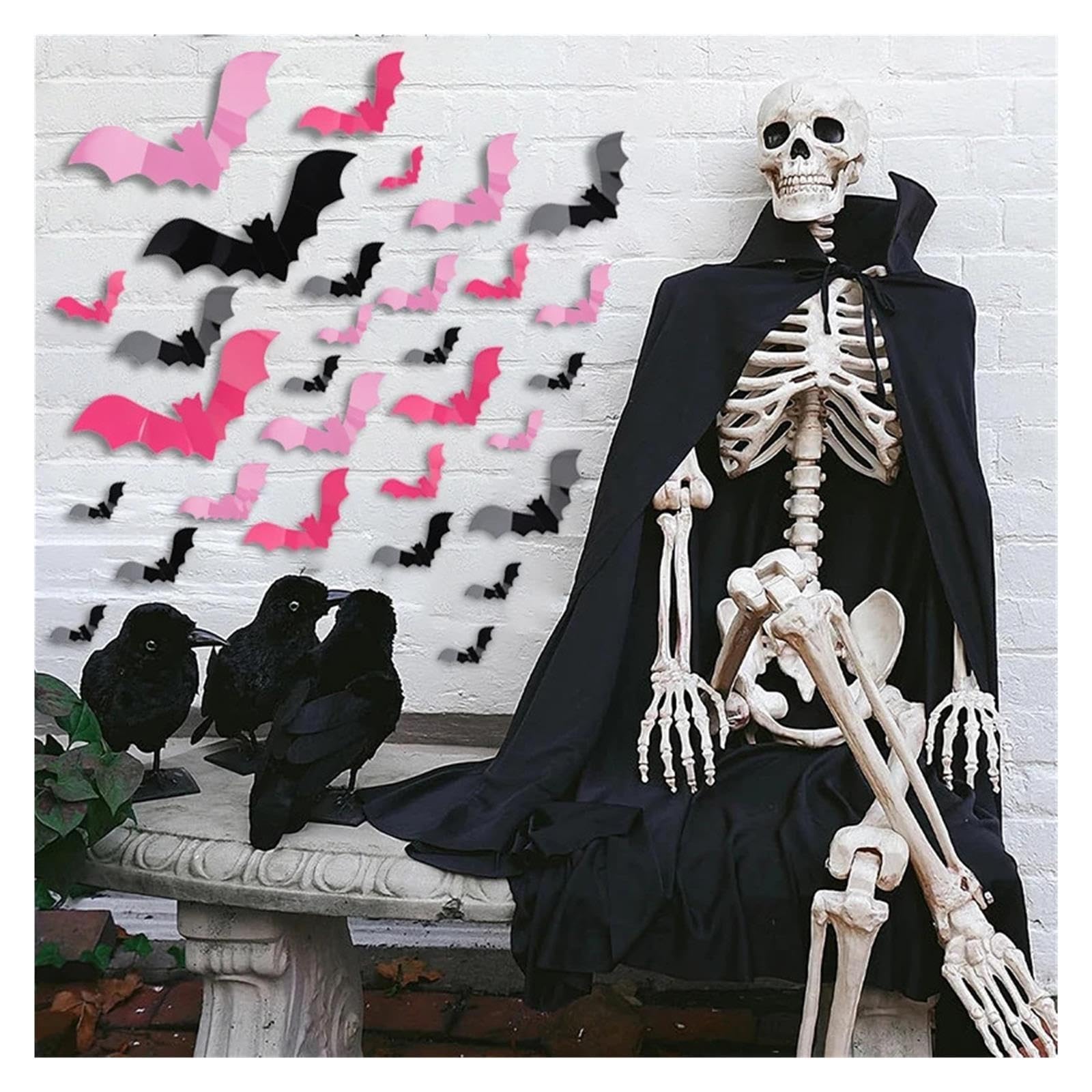 Adesivi 3D Pipistrelli Rosa Nero 48/96/192 Halloween Decorazione Finestra
