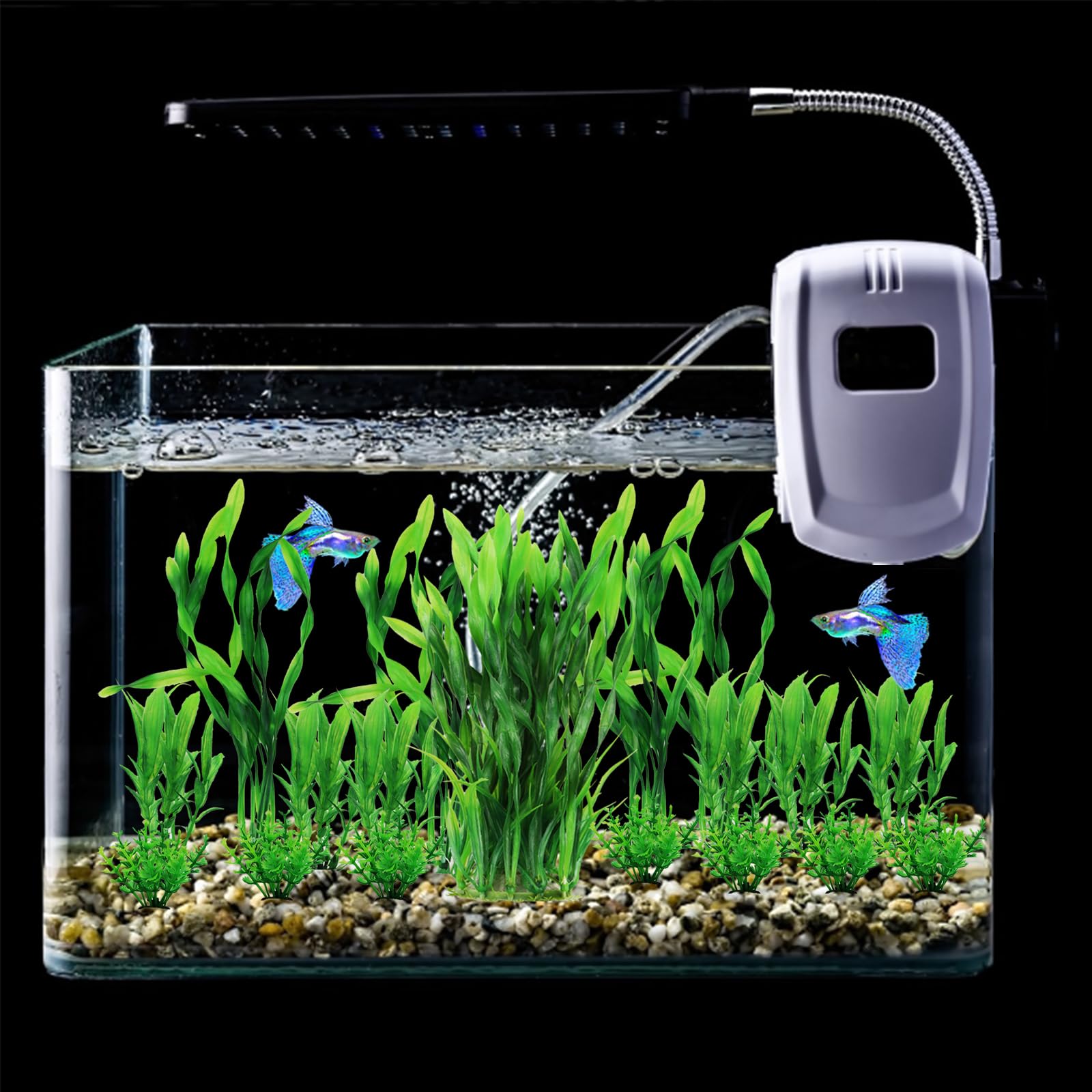 QUOZUO Lot de 20 plantes d'aquarium artificielles en plastique pour décoration d'aquarium, plantes vertes artificielles